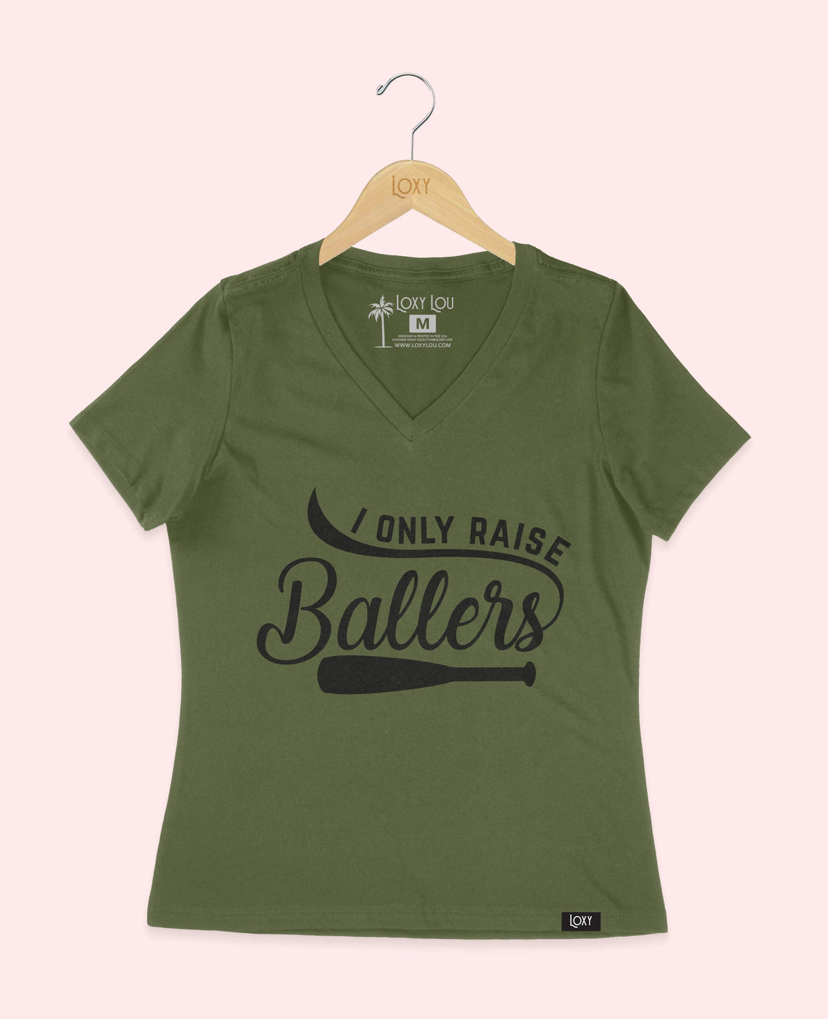 Military Green V-neck 6405 I only raise ballers - white.webp