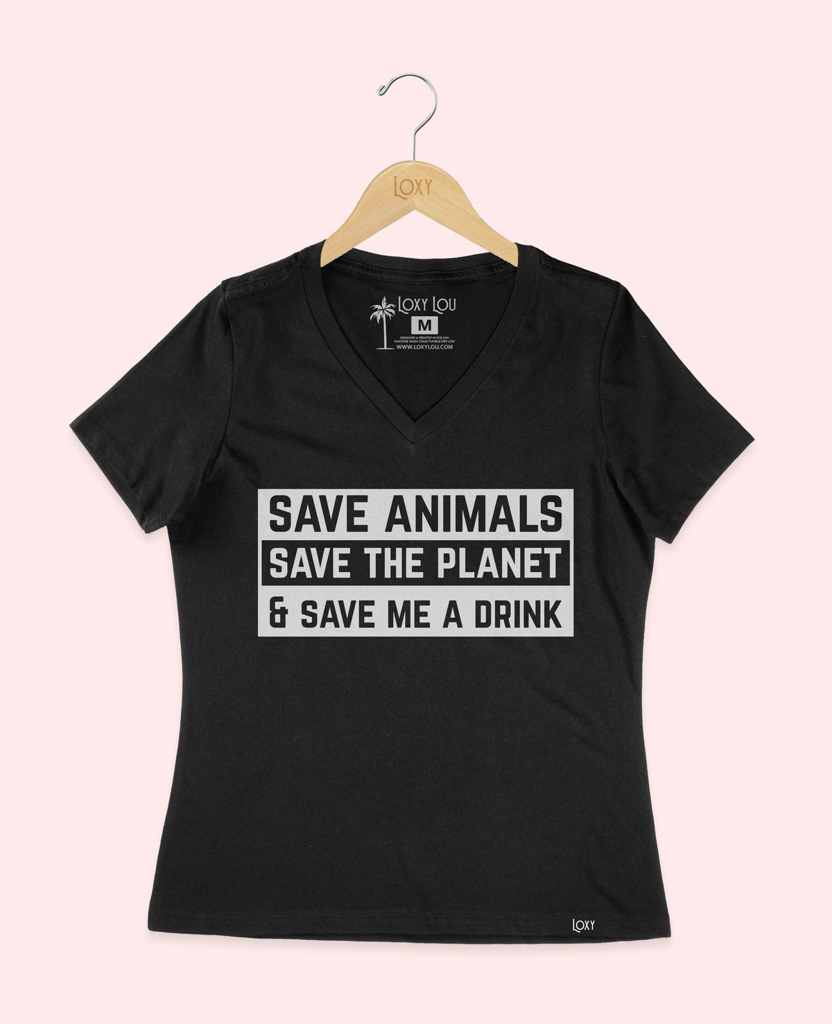 Black V-neck 6405 save animals white.webp