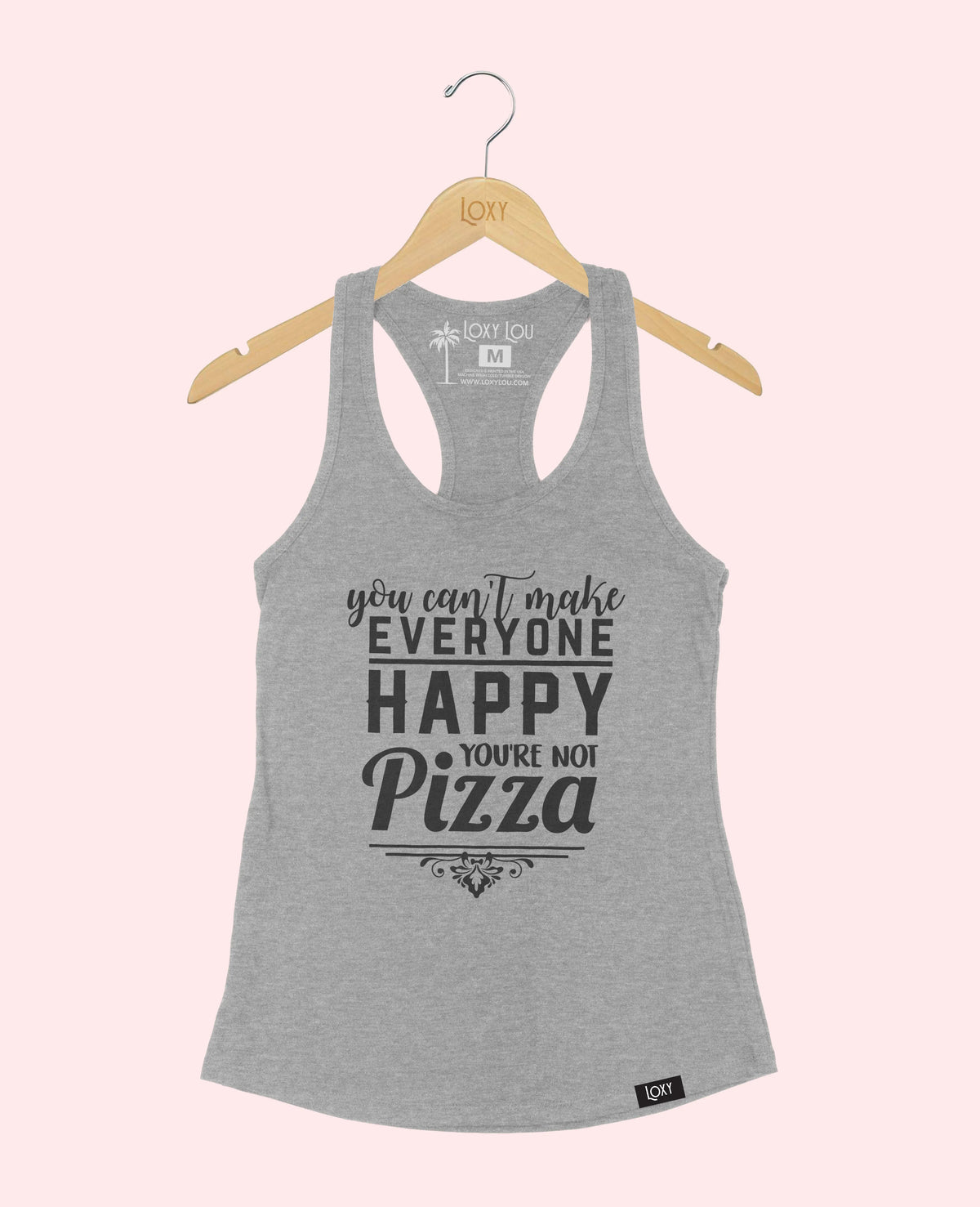 Heather Gray Tank Top 1533 you cant make everyone PIZZA - black logo.webp