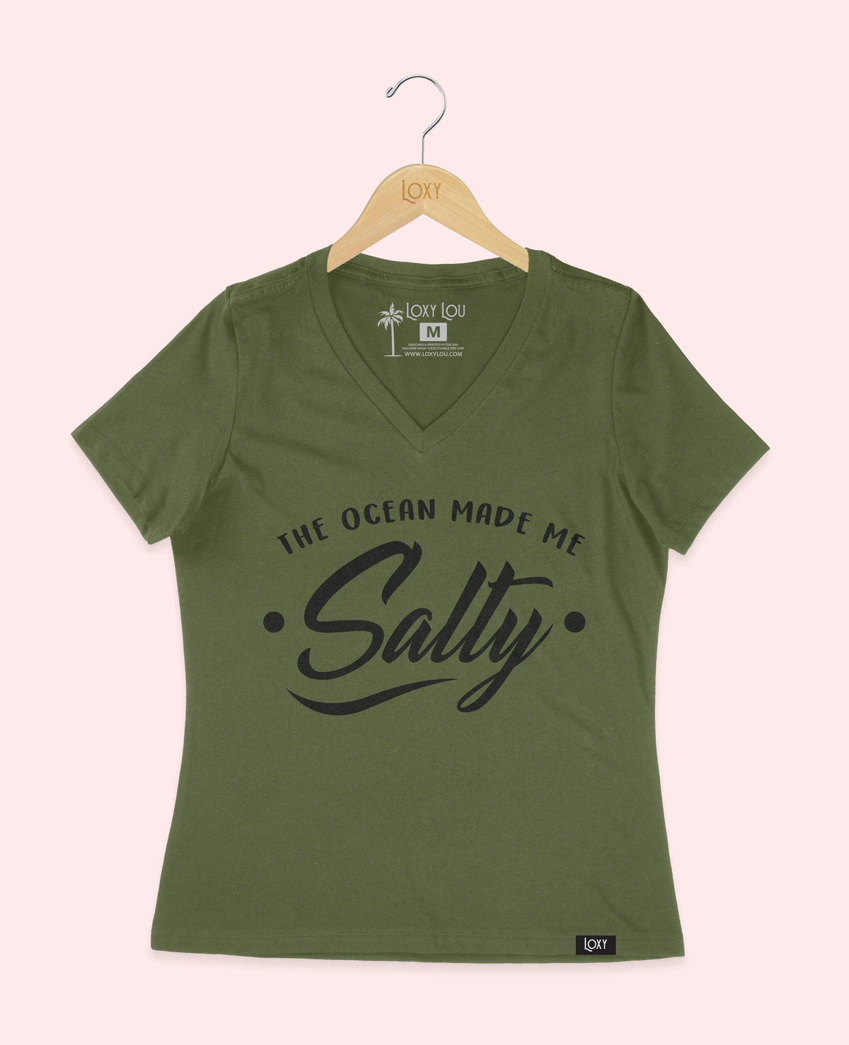 Military Green V-neck 6405 The Ocean Made ME Salty - White.webp