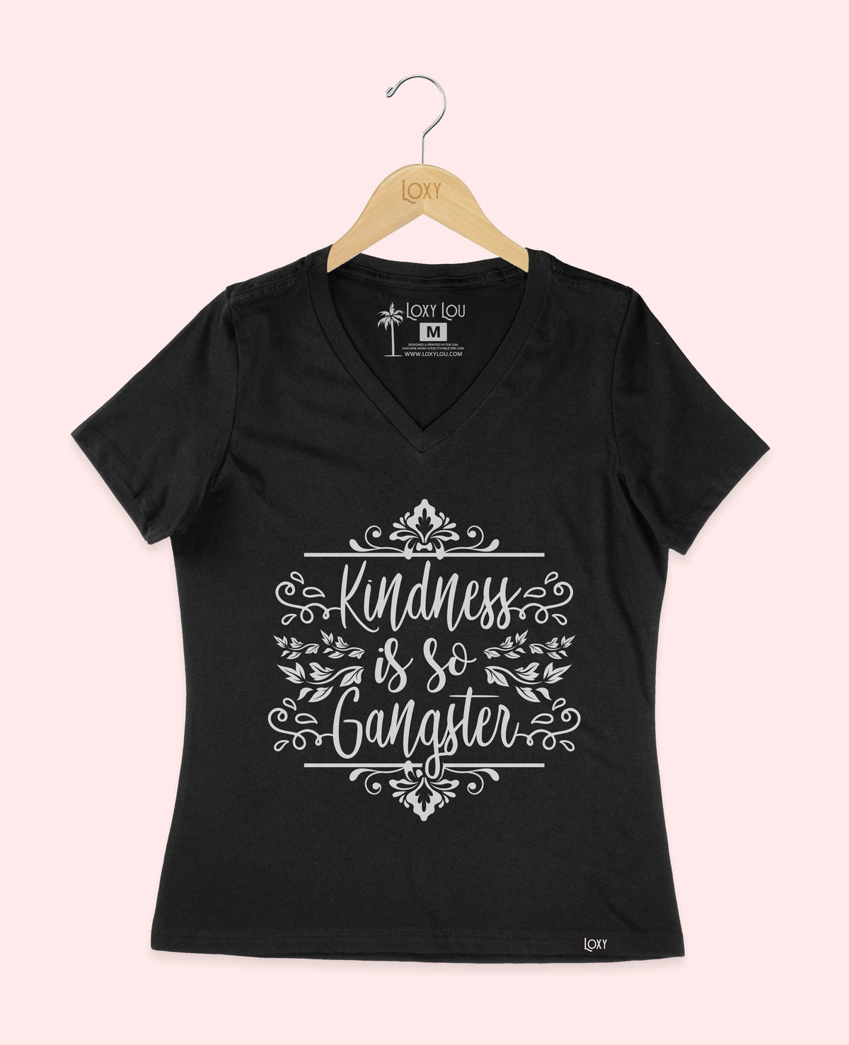 Black V-neck 6405 Kindness is so gangster black.webp