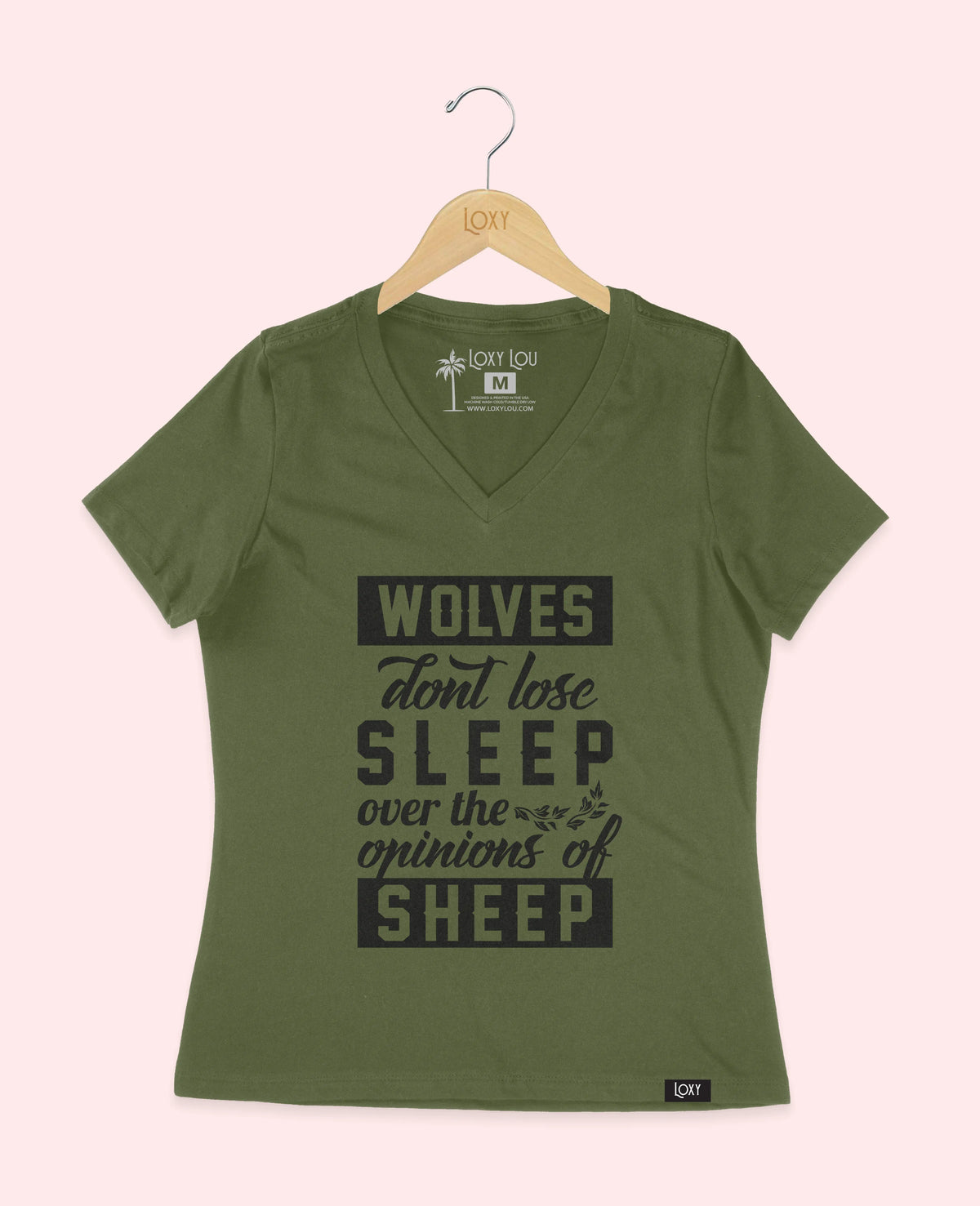 Military Green V-neck 6405 Wolves don&#39;t lose sleep - white.webp