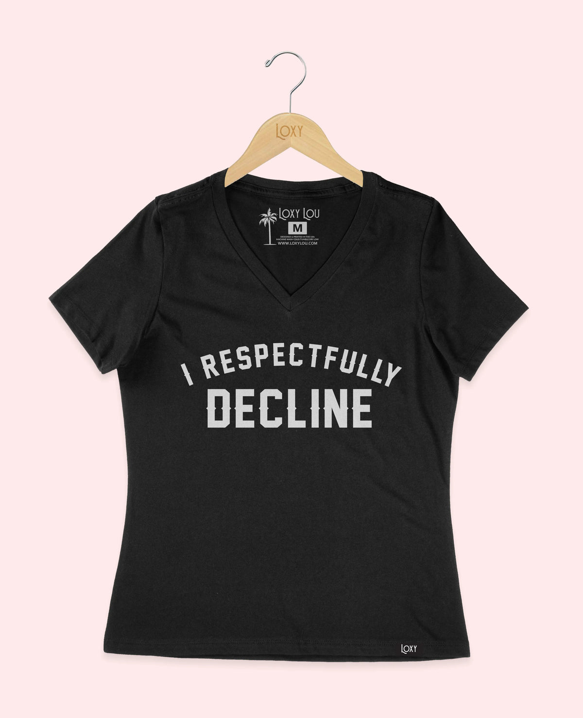 Black V-neck 6405 I respectfully decline - white.webp