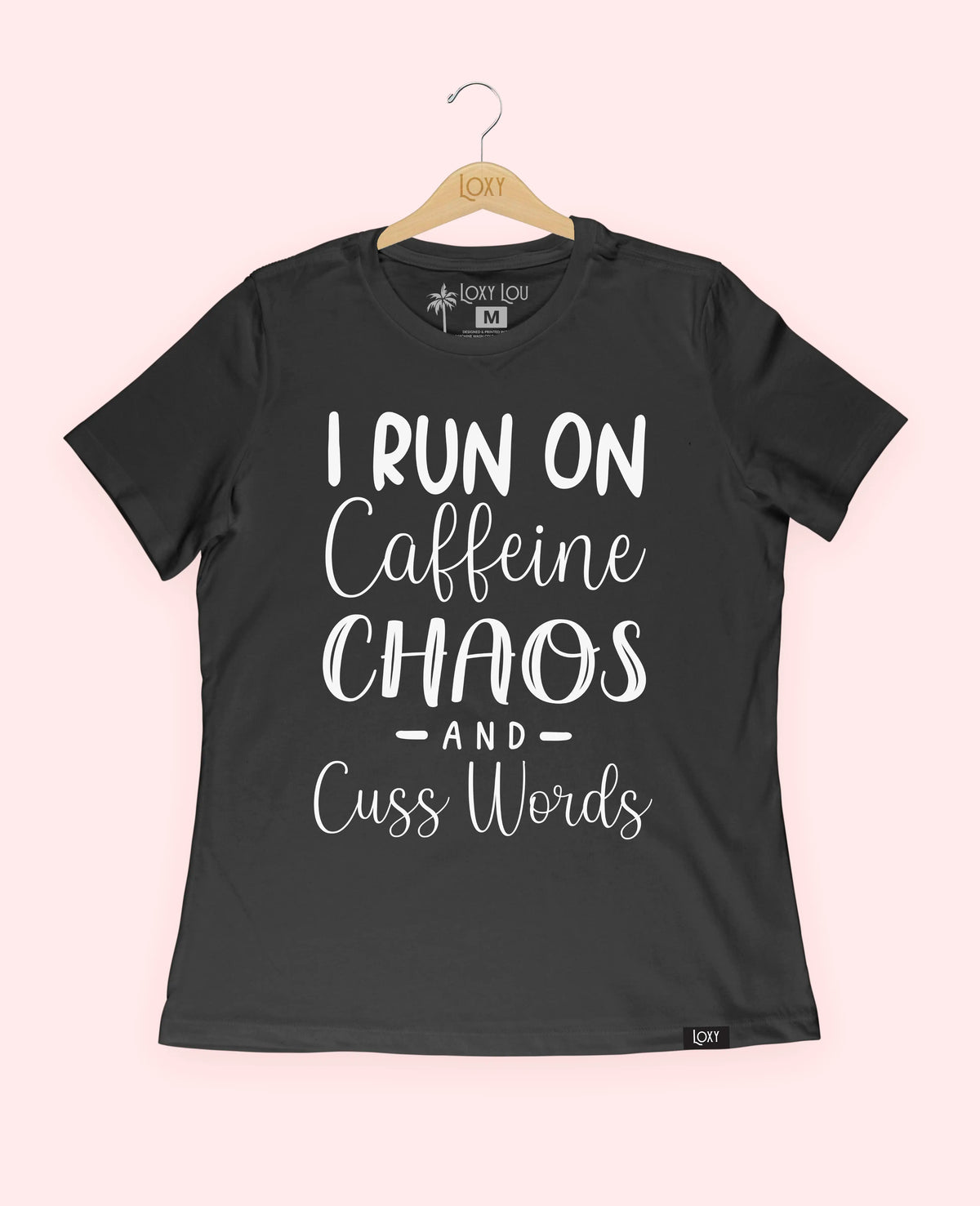 Black Tee 6400 Caffeine Chaos &amp; Cuss Words - White.webp