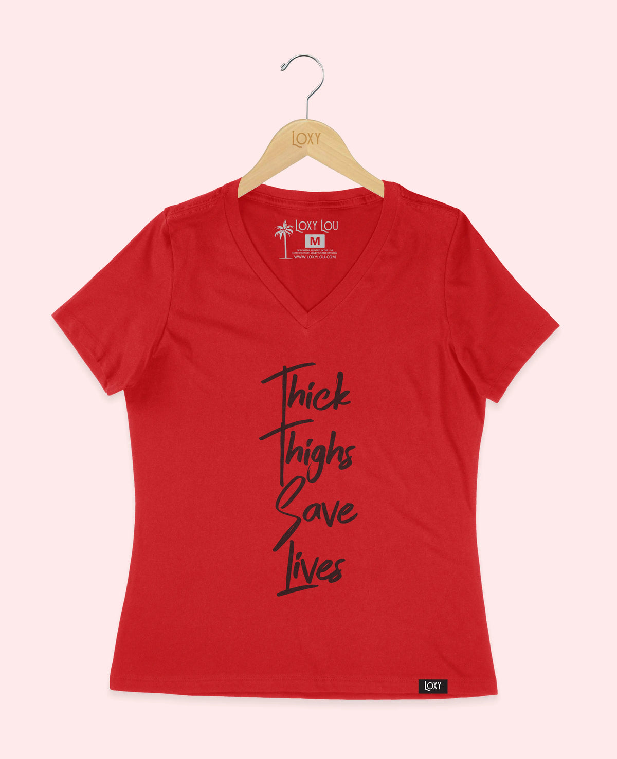 Red V-neck 6405 Thick Thighs Save Lives Black.webp