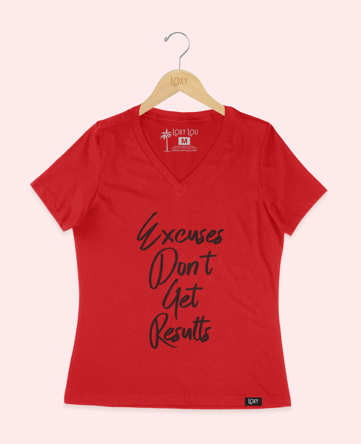 Red V-neck 6405 Excuses Dont Get Results - White.webp