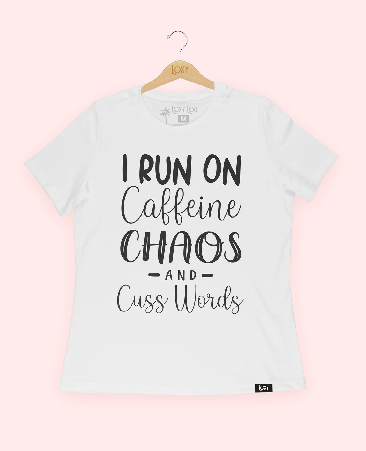 White Tee 6400 Caffeine Chaos &amp; Cuss Words - Black.webp