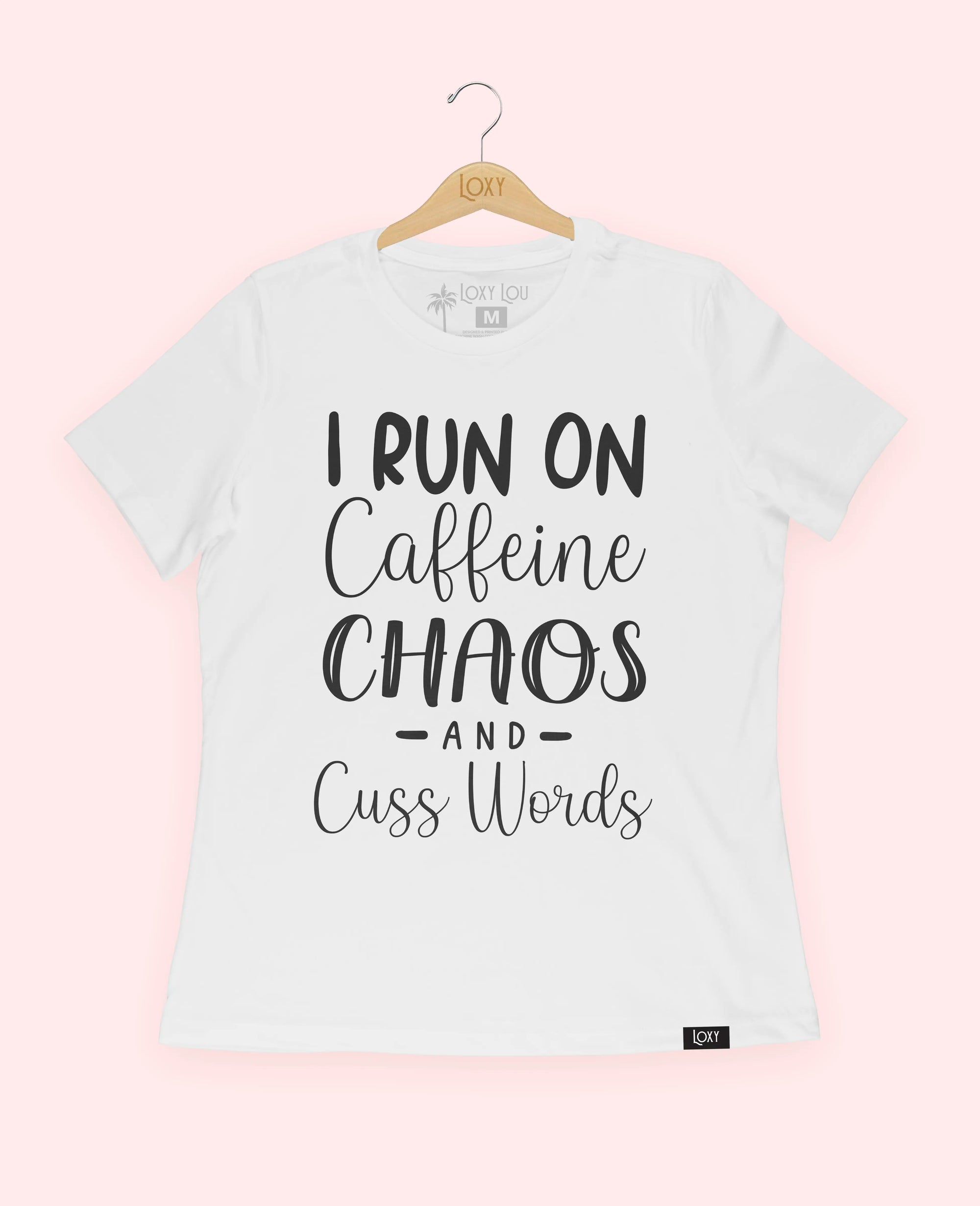 White Tee 6400 Caffeine Chaos & Cuss Words - Black.webp