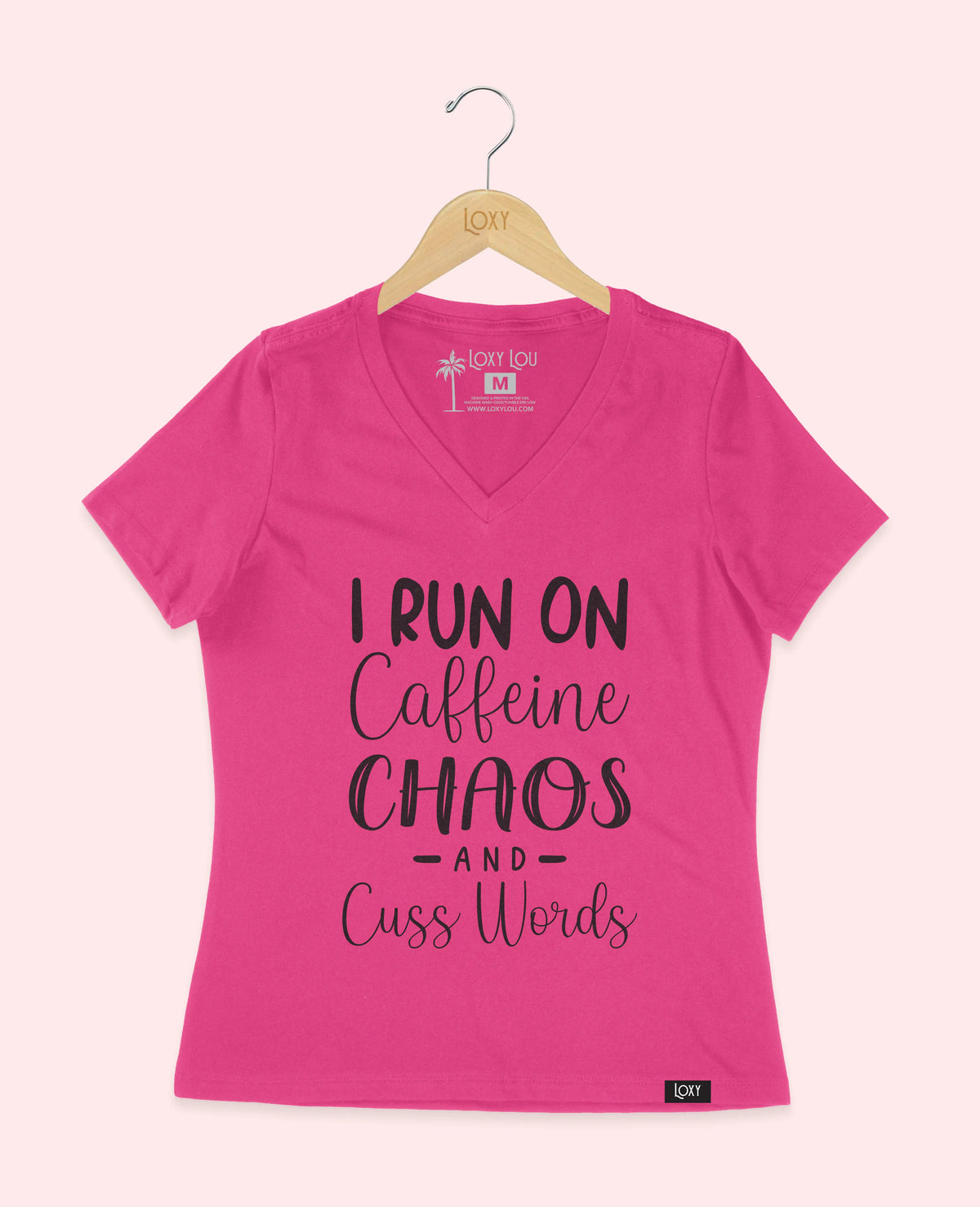 Berry V-neck 6405 Caffeine Chaos &amp; Cuss Words - Black.webp