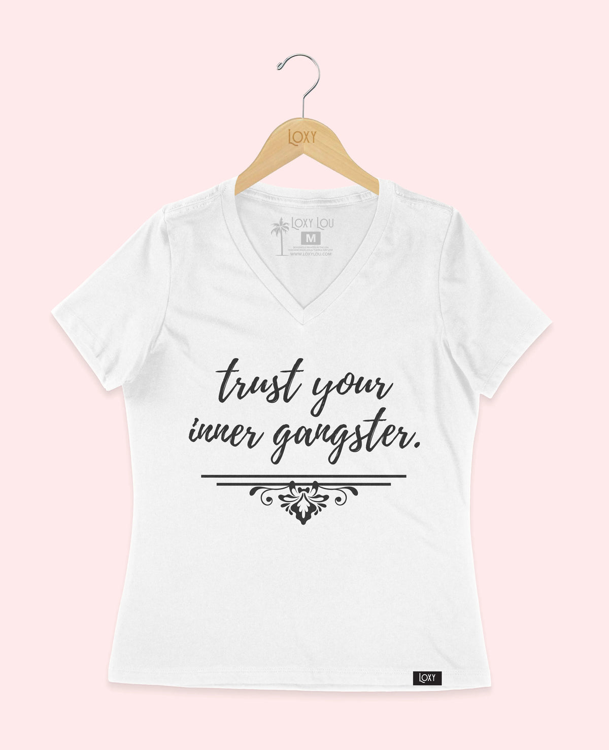 White V-neck 6405 Trust Your inner Gangster - Black.webp