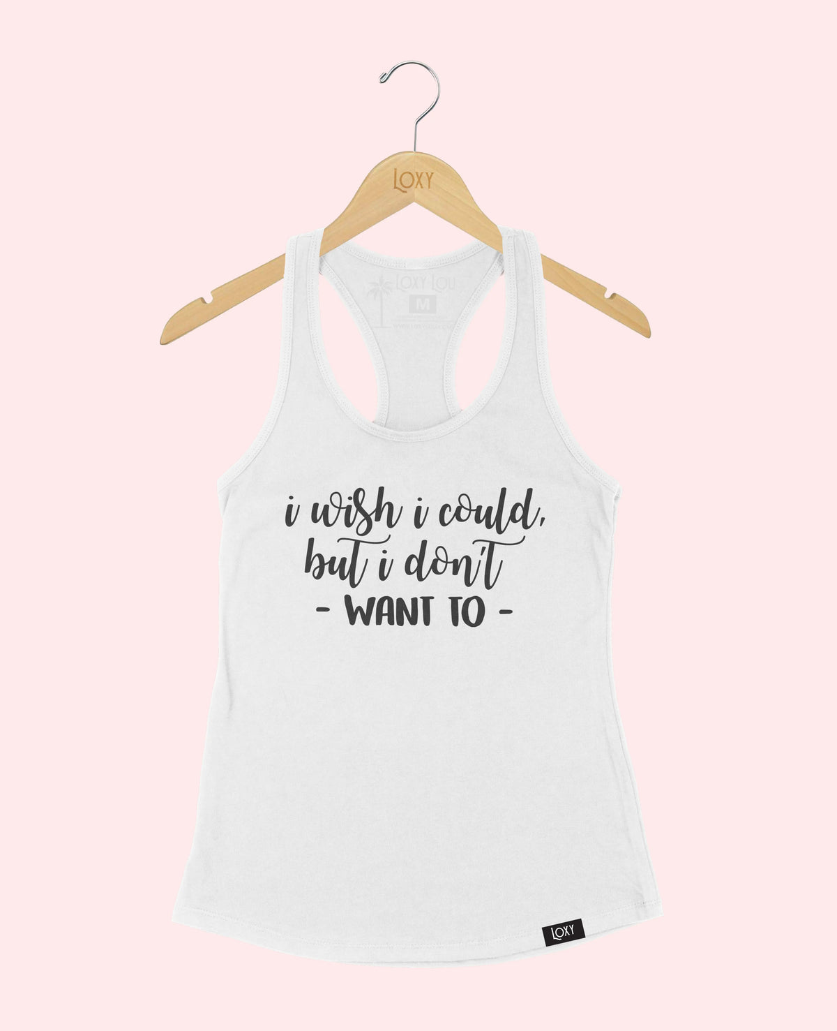 White Tank Top 1533 I wish I could but I dont want to Black.webp