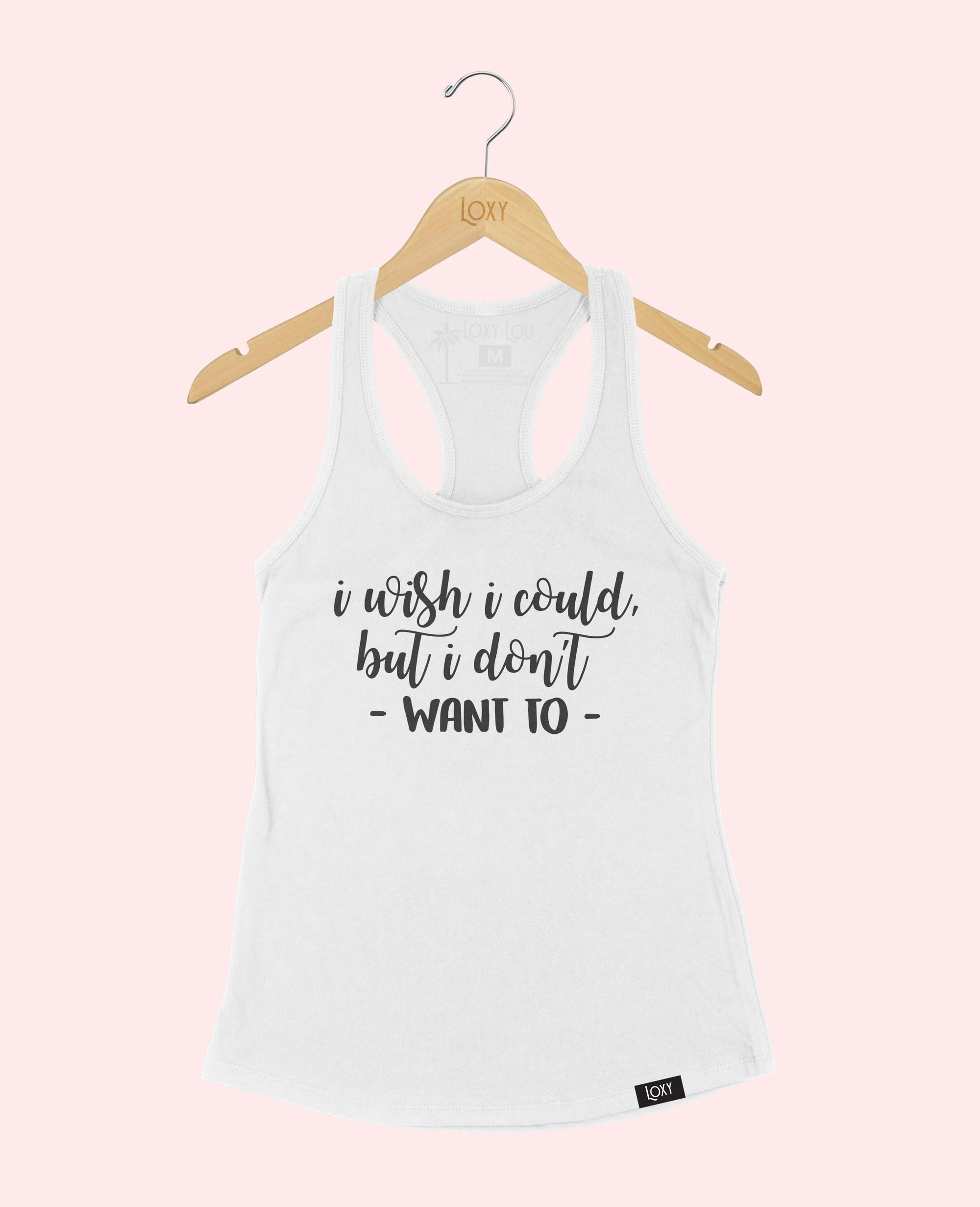 White Tank Top 1533 I wish I could but I dont want to Black.webp