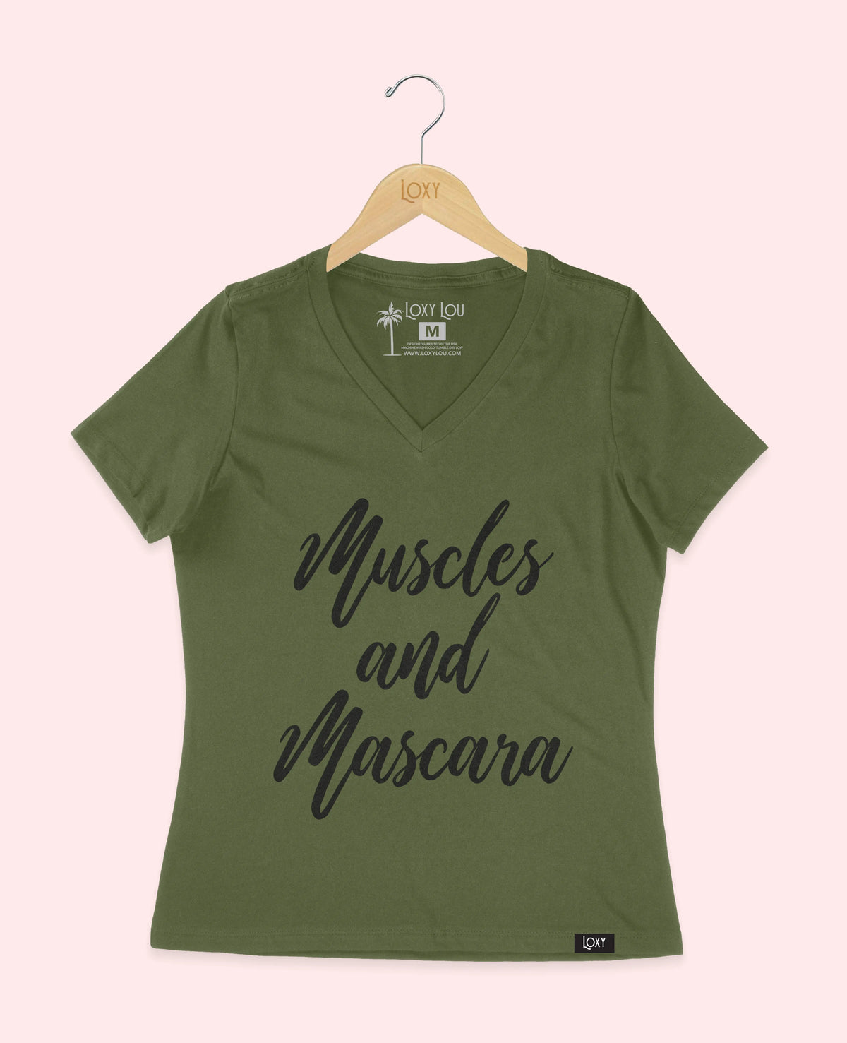 Military Green V-neck 6405 Muscles and Mascara - White.webp