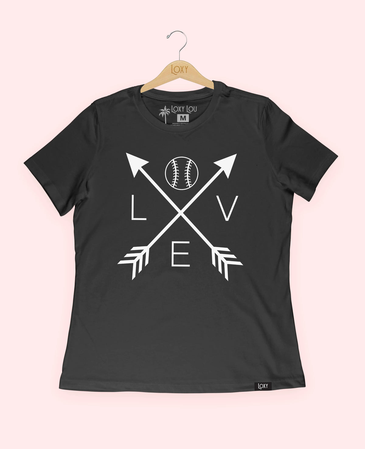 Black Tee 6400 LoveBaseballArrows-White.webp