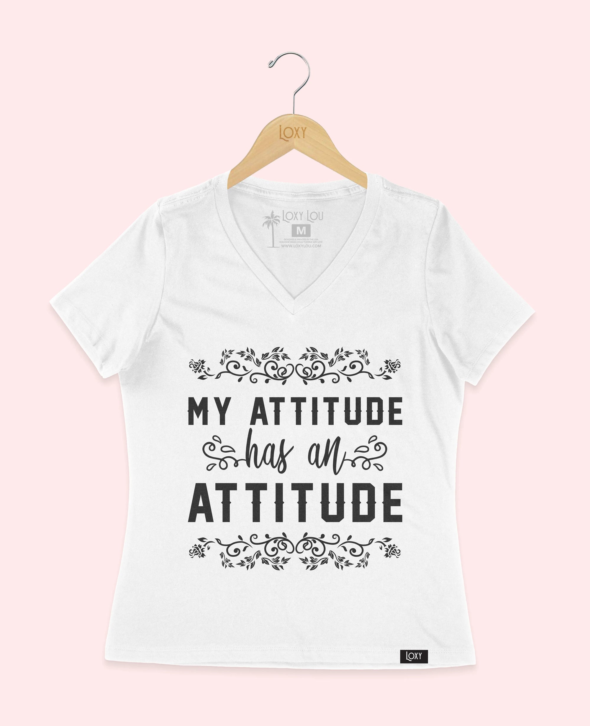 White V-neck 6405 my attitude has an attitude - white.webp