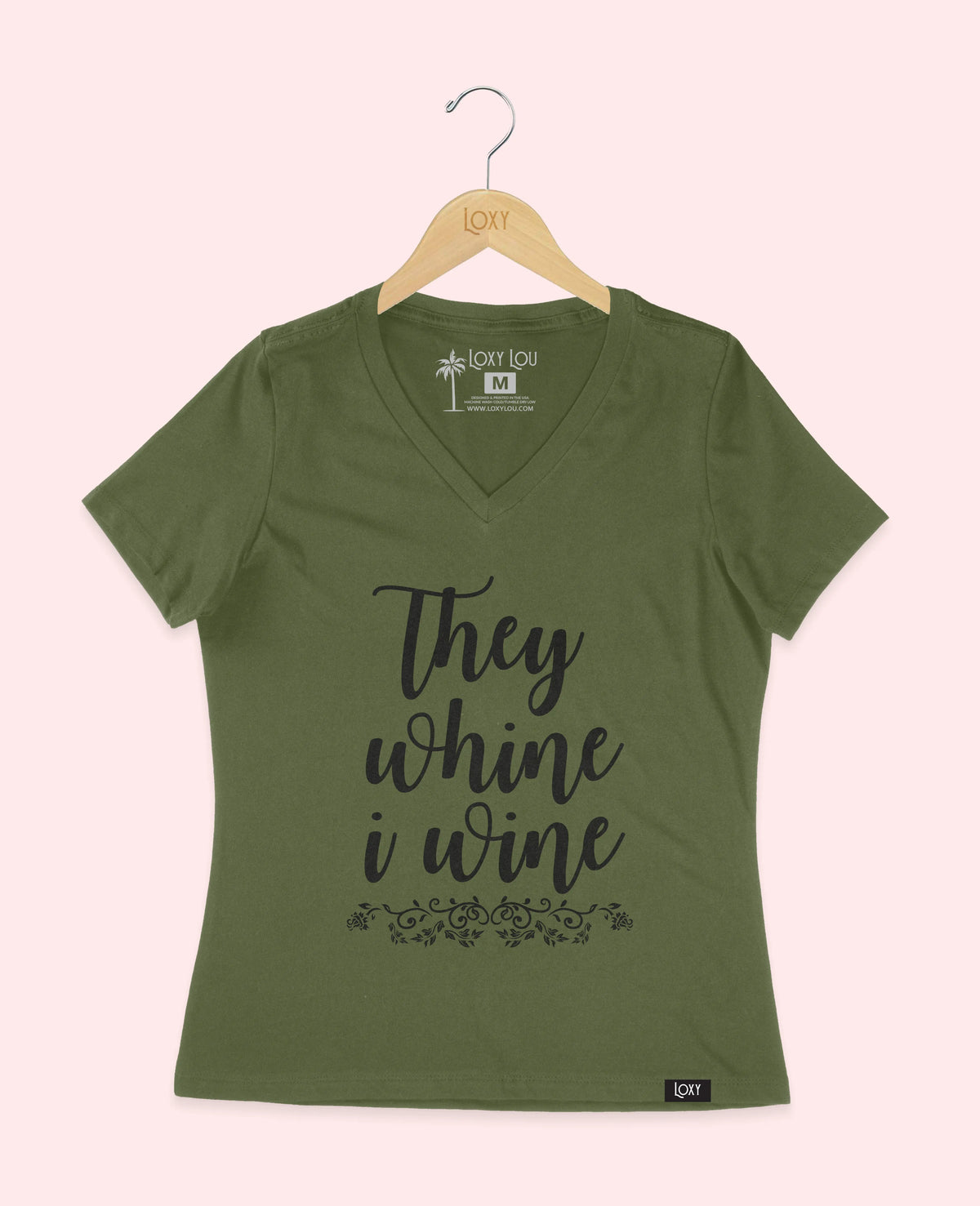 Military Green V-neck 6405 They whine I wine - black.webp