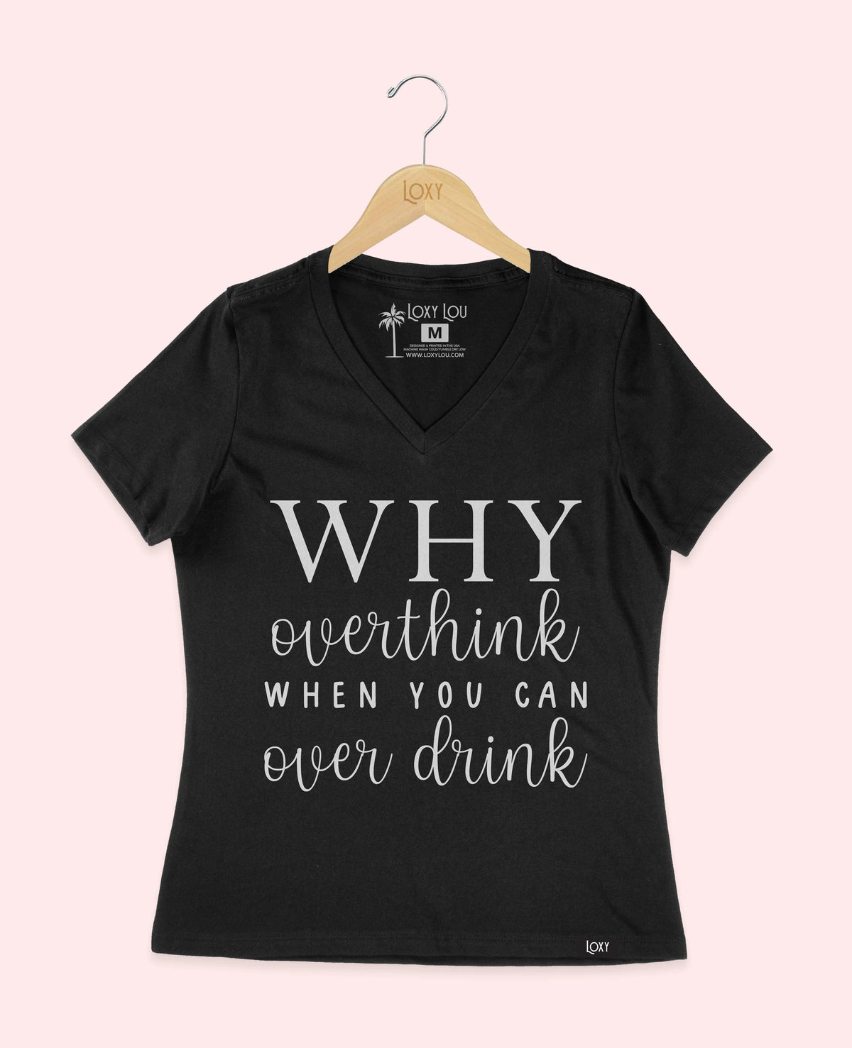 Black V-neck 6405 Why Overthink - White.webp