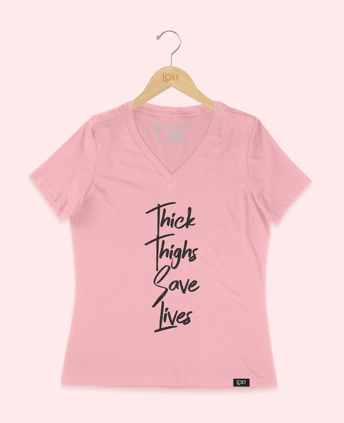 Pink V-neck 6405 Thick Thighs Save Lives Black.webp