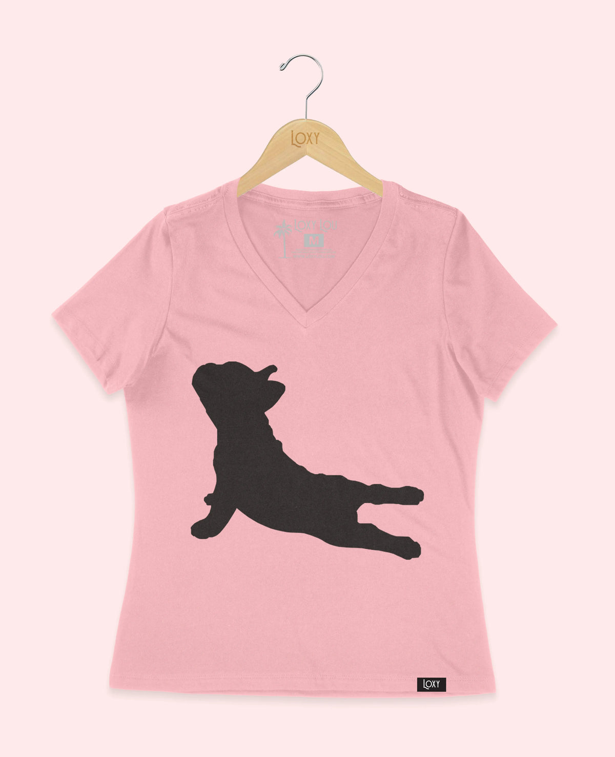 Pink V-neck 6405 frenchieyoga1bk.webp