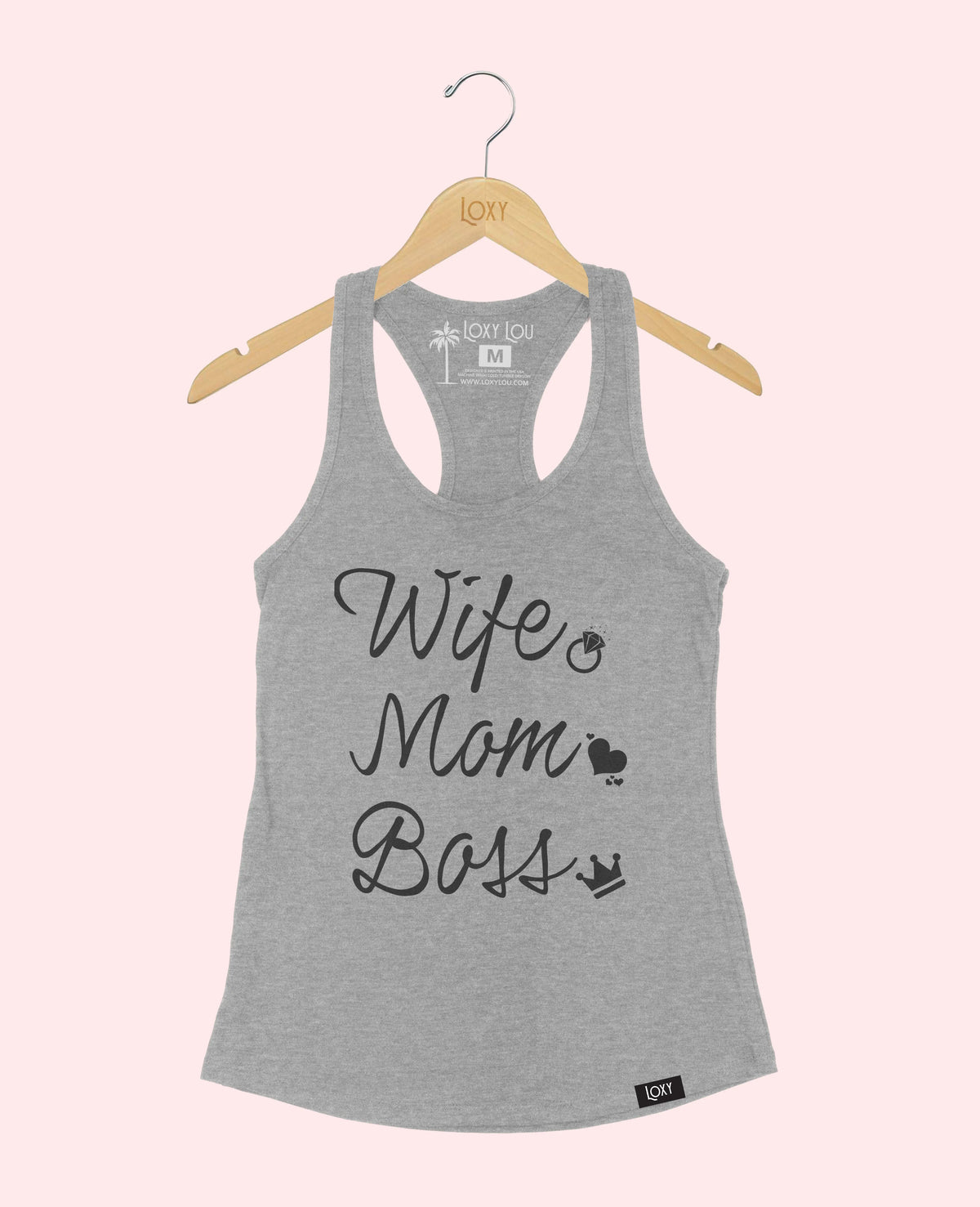 Heather Gray Tank Top 1533 wife mom boss logo - white.webp