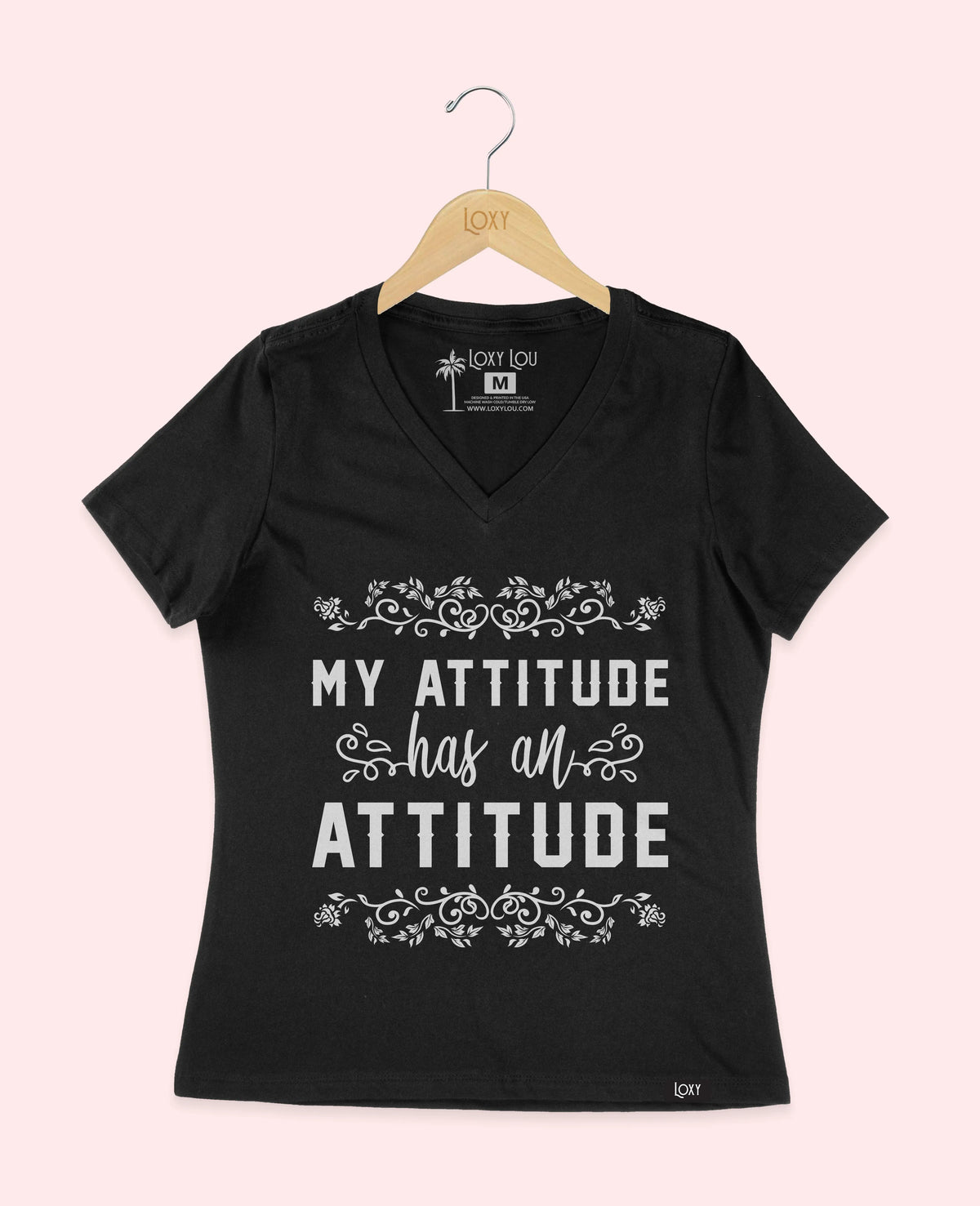 Black V-neck 6405 My attitude has an attitude - black.webp