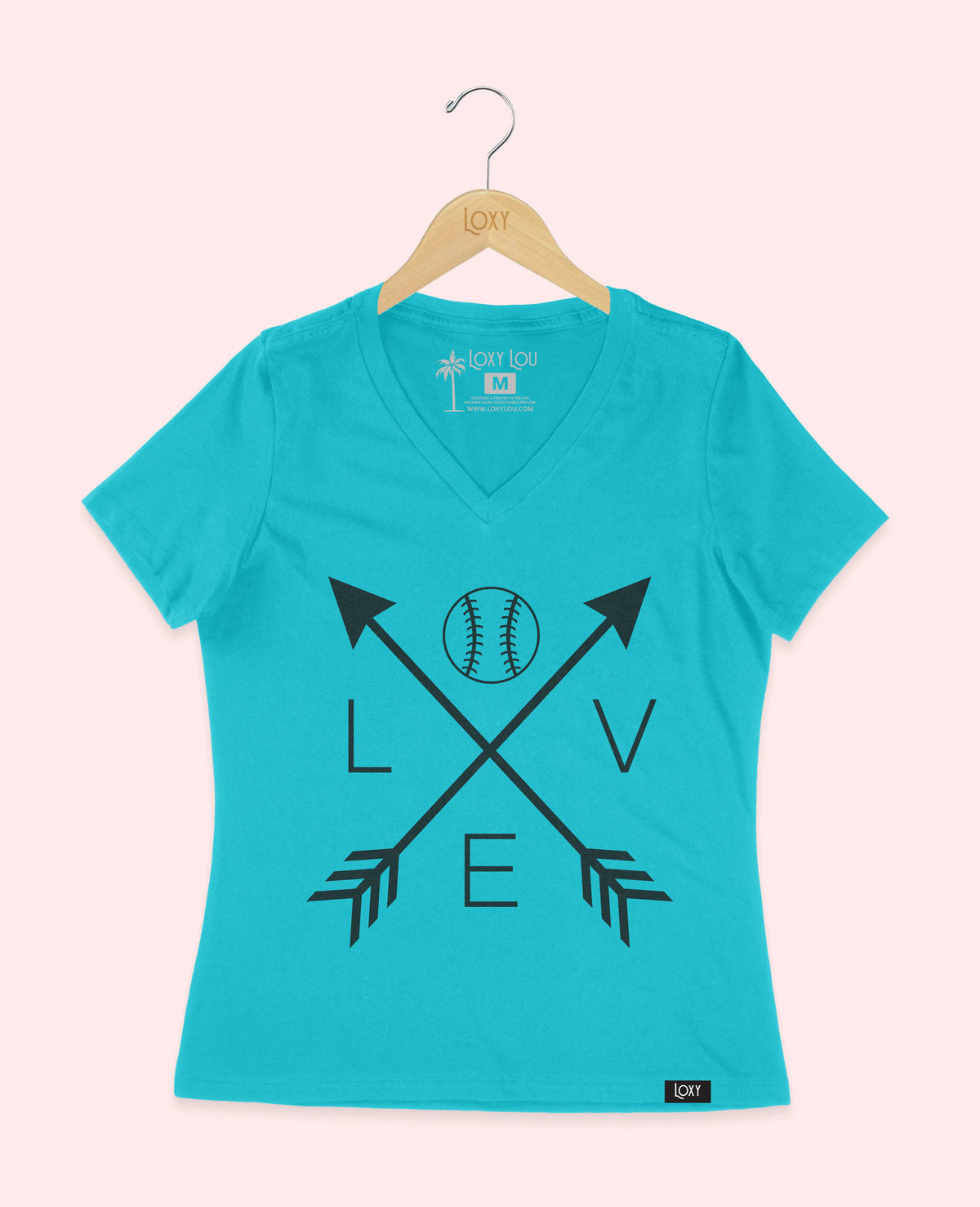 Turquiose V-neck 6405 LoveBaseballArrows-Black.webp