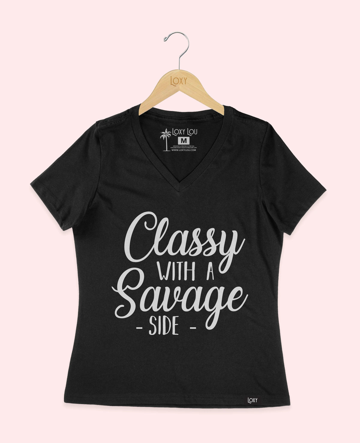 Black V-neck 6405 Classy as savage WHITE.webp