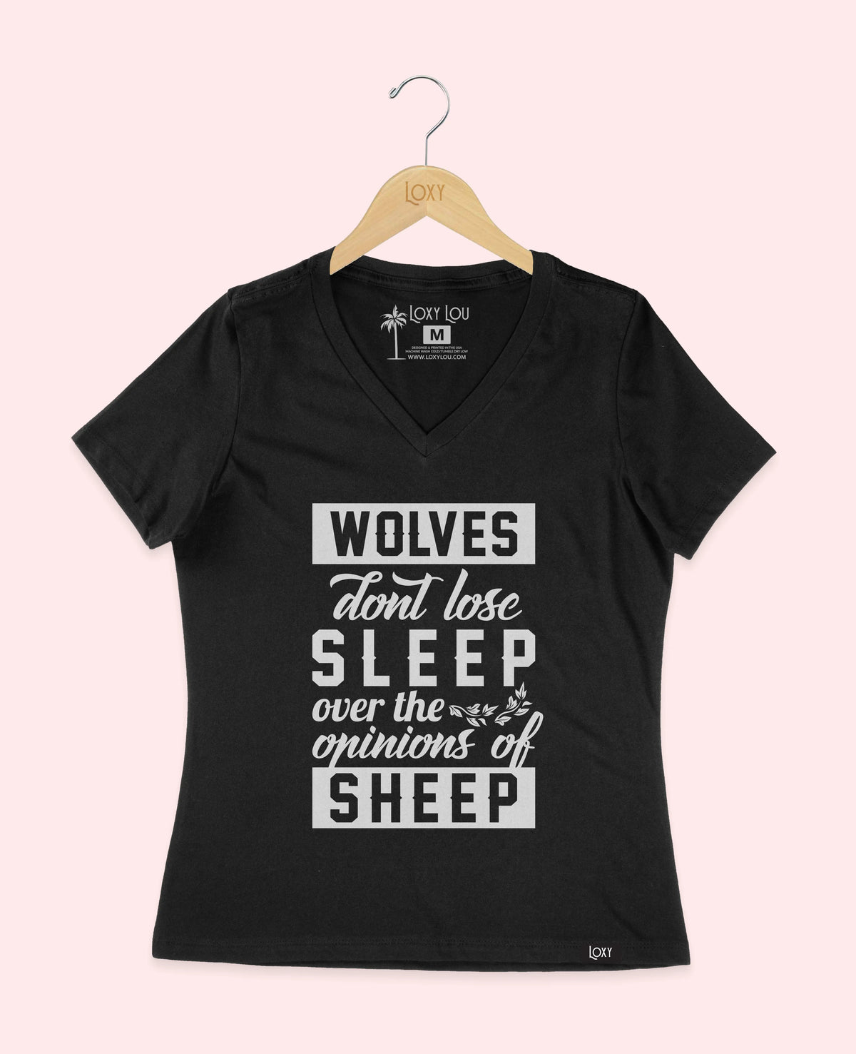 Black V-neck 6405 Wolves don&#39;t lose sleep - black.webp