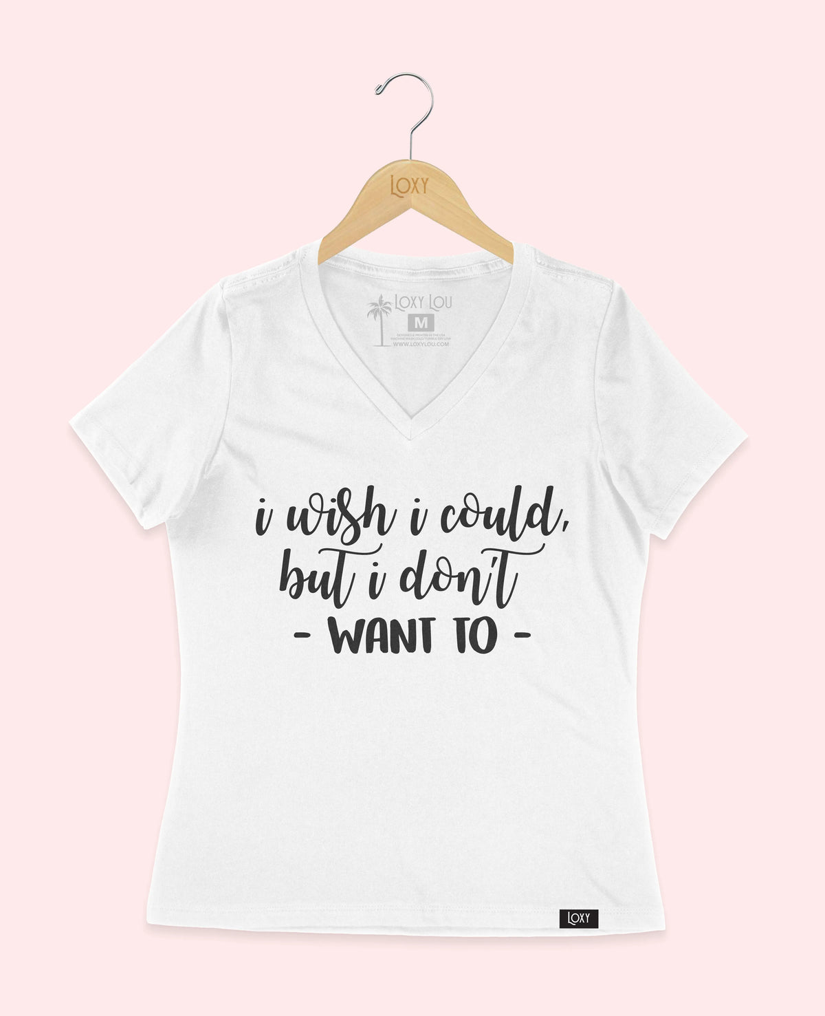 White V-neck 6405 I wish I could but I dont want to Black.webp