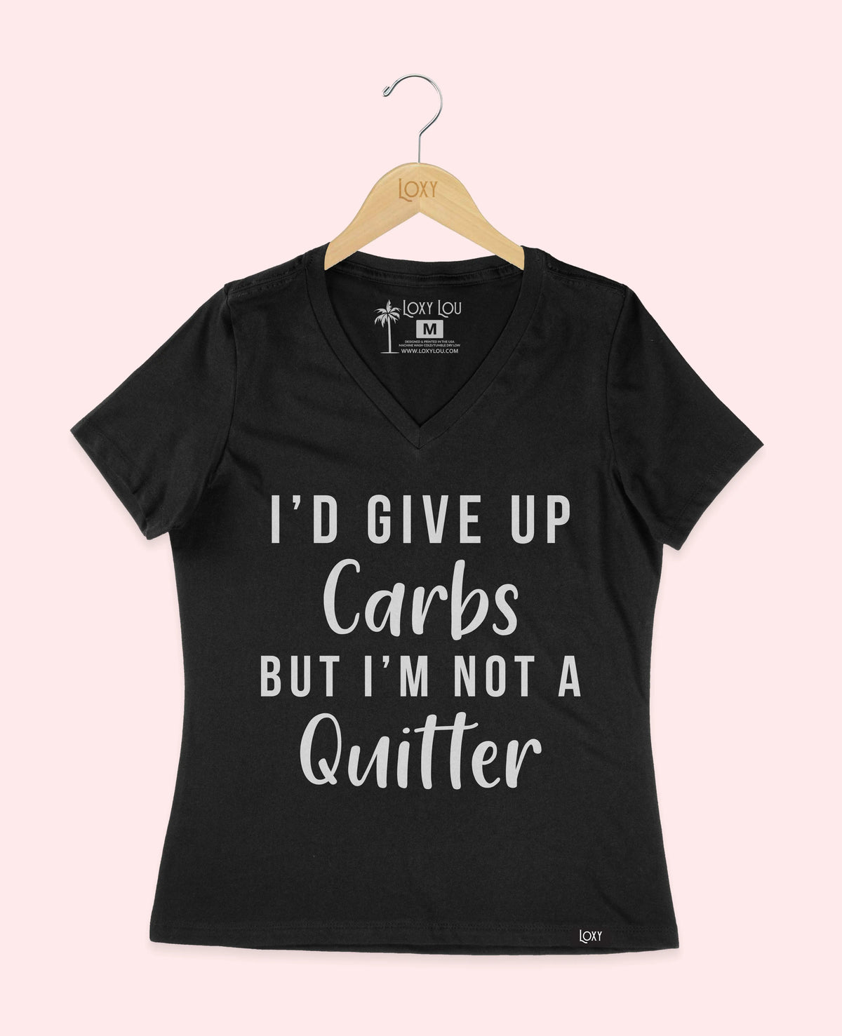 Black V-neck 6405 No Carb Quitter - White.webp