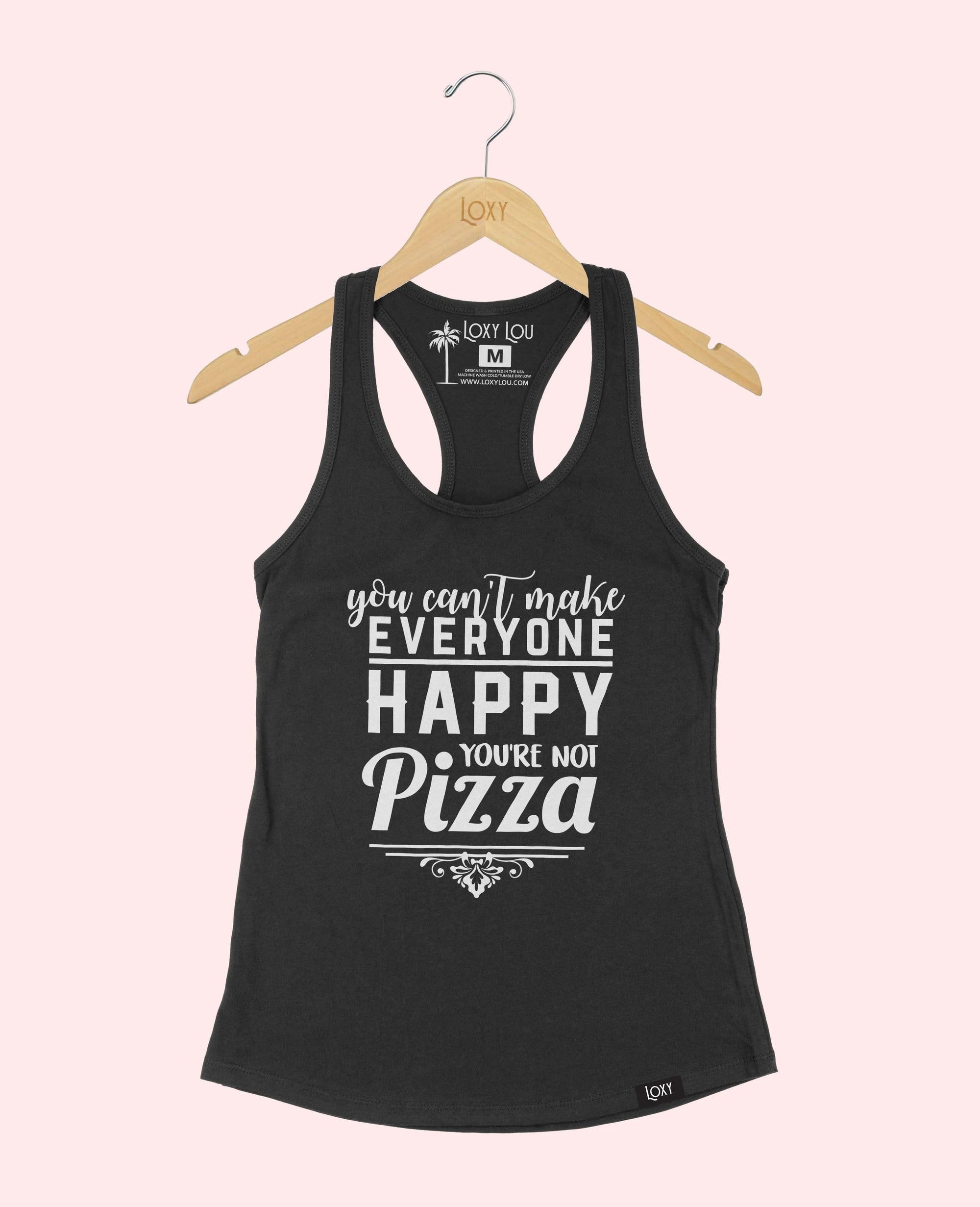 Black Tank Top 1533 you cant make everyone PIZZA - white logo.webp