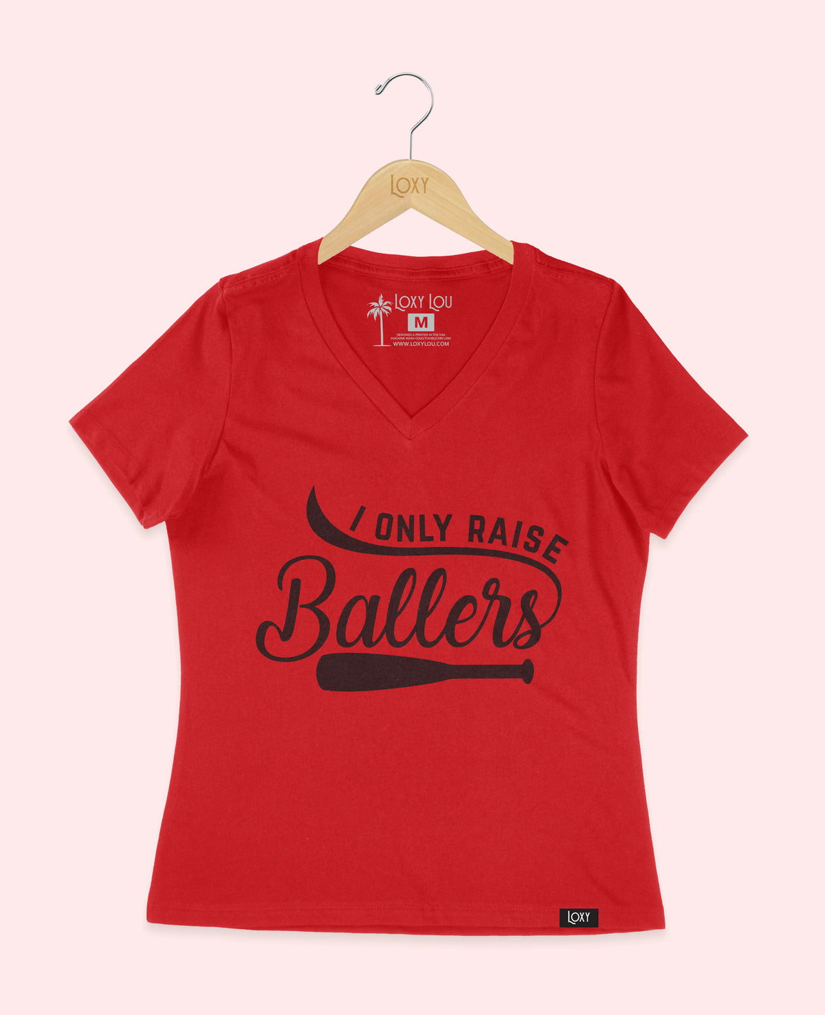 Red V-neck 6405 I only raise ballers - white.webp