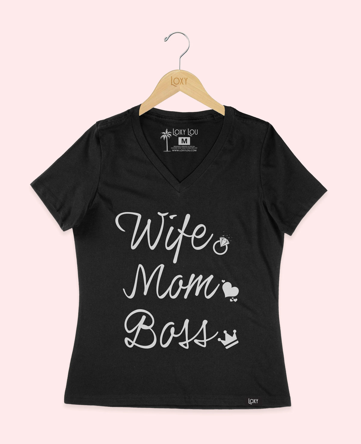 Black V-neck 6405 wife mom boss logo - black.webp