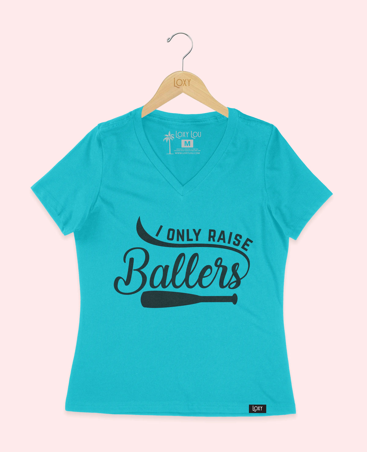 Turquiose V-neck 6405 I only raise ballers - white.webp