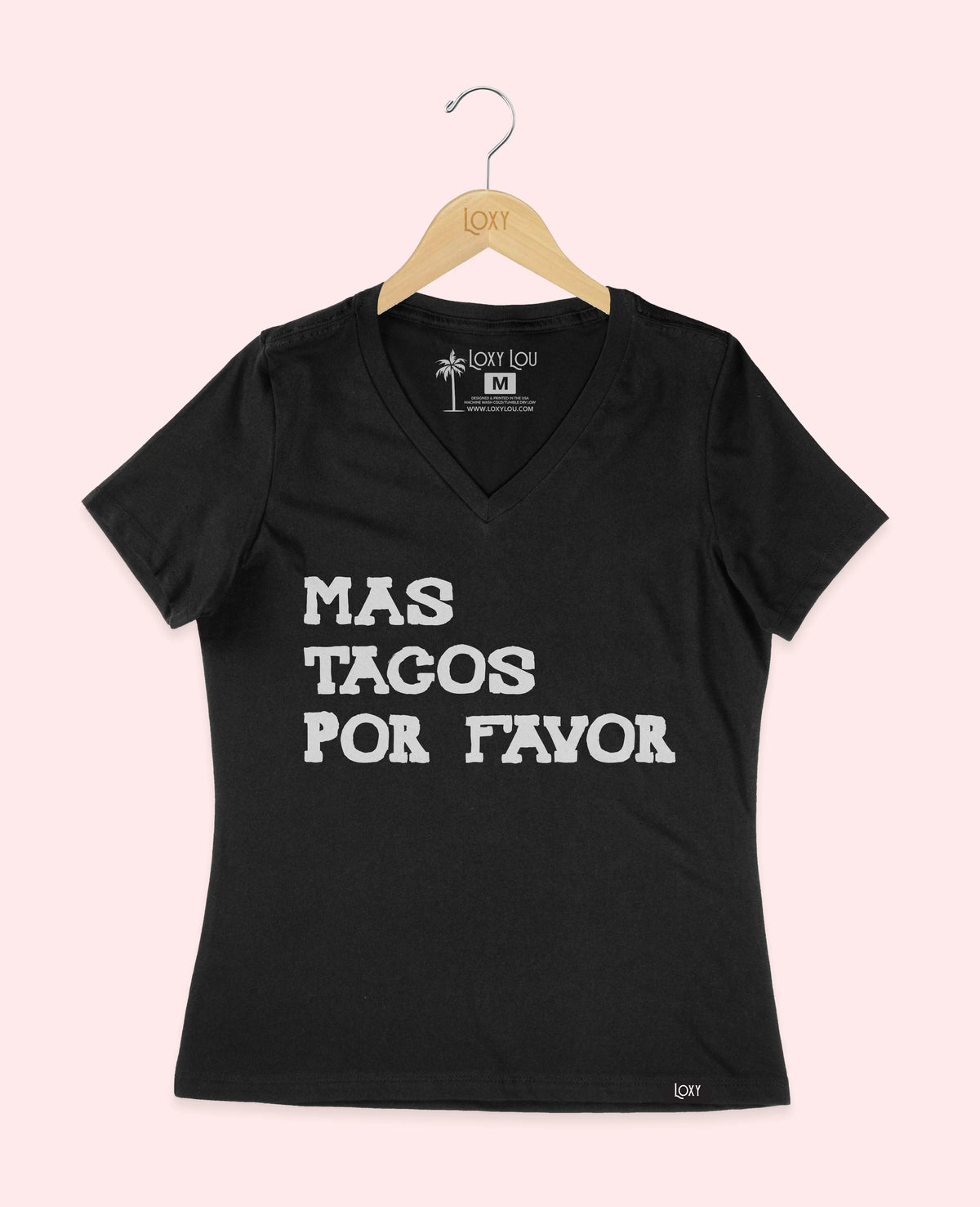 Black V-neck 6405 Mas Tacos Por Favor - White.webp