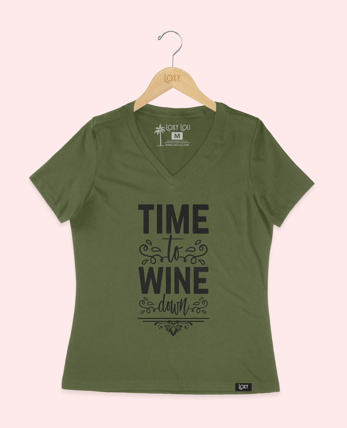 Military Green V-neck 6405 Time to Whine - Black.webp