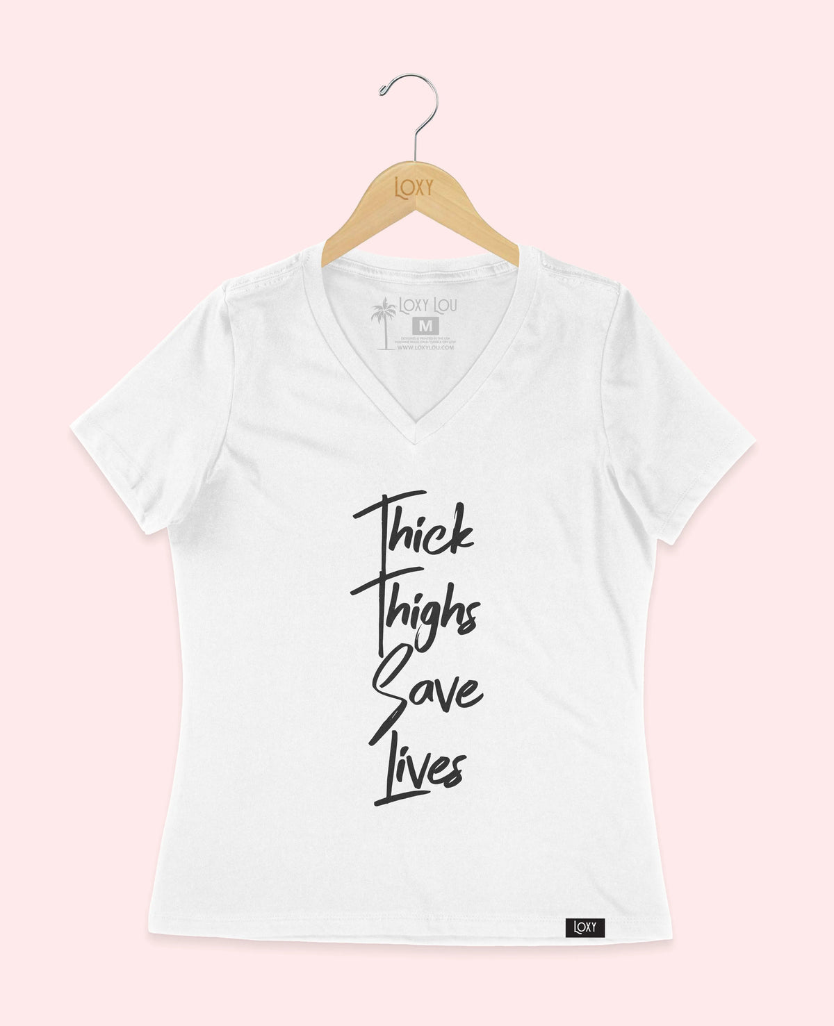 White V-neck 6405 Thick Thighs Save Lives Black.webp