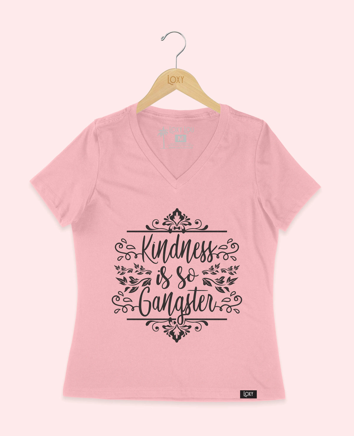 Pink V-neck 6405 Kindness is so gangster white.webp