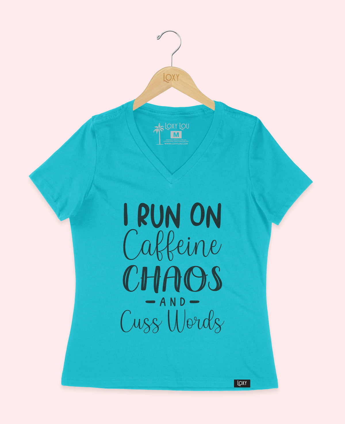 Turquiose V-neck 6405 Caffeine Chaos &amp; Cuss Words - Black.webp