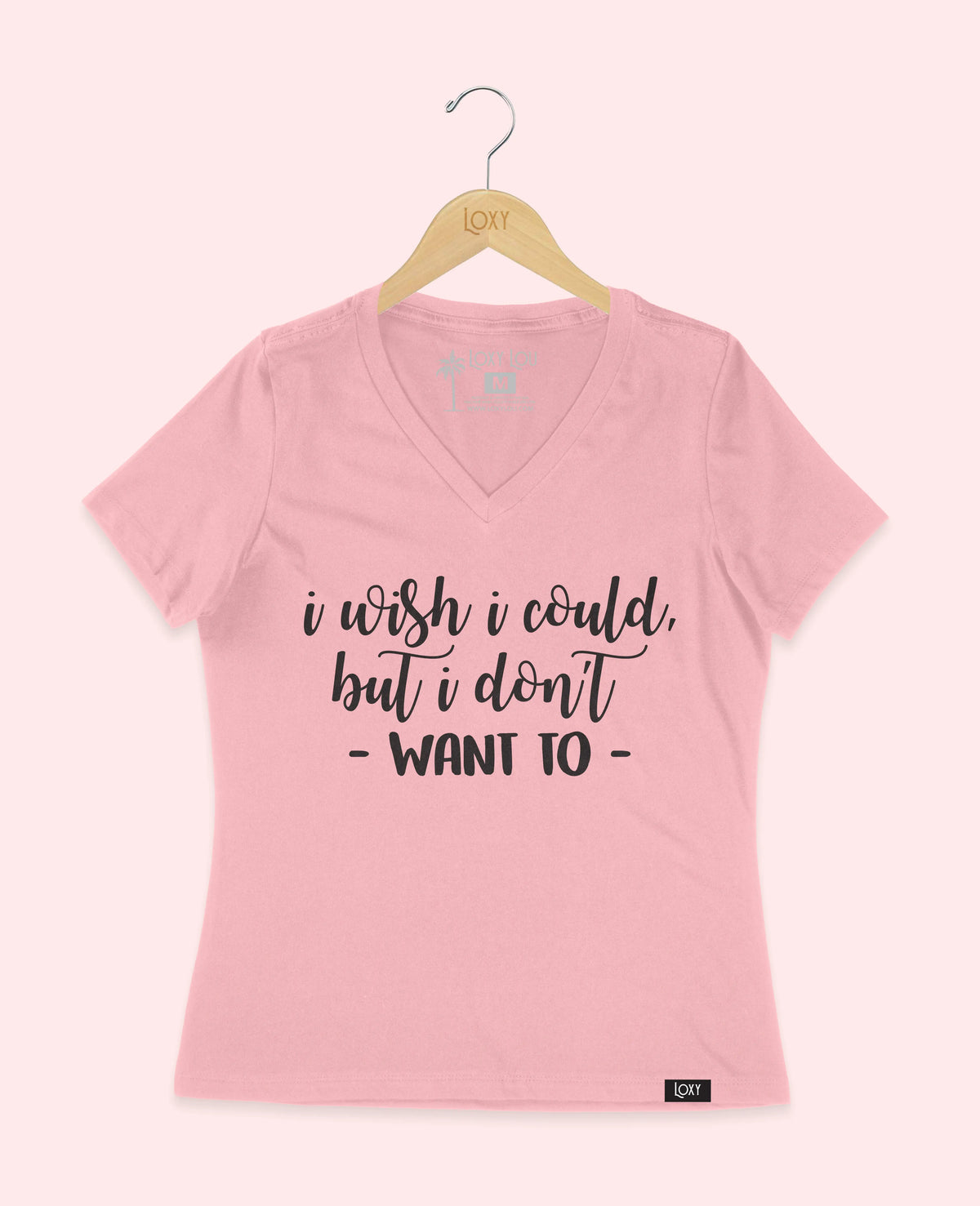 Pink V-neck 6405 I wish I could but I dont want to Black.webp