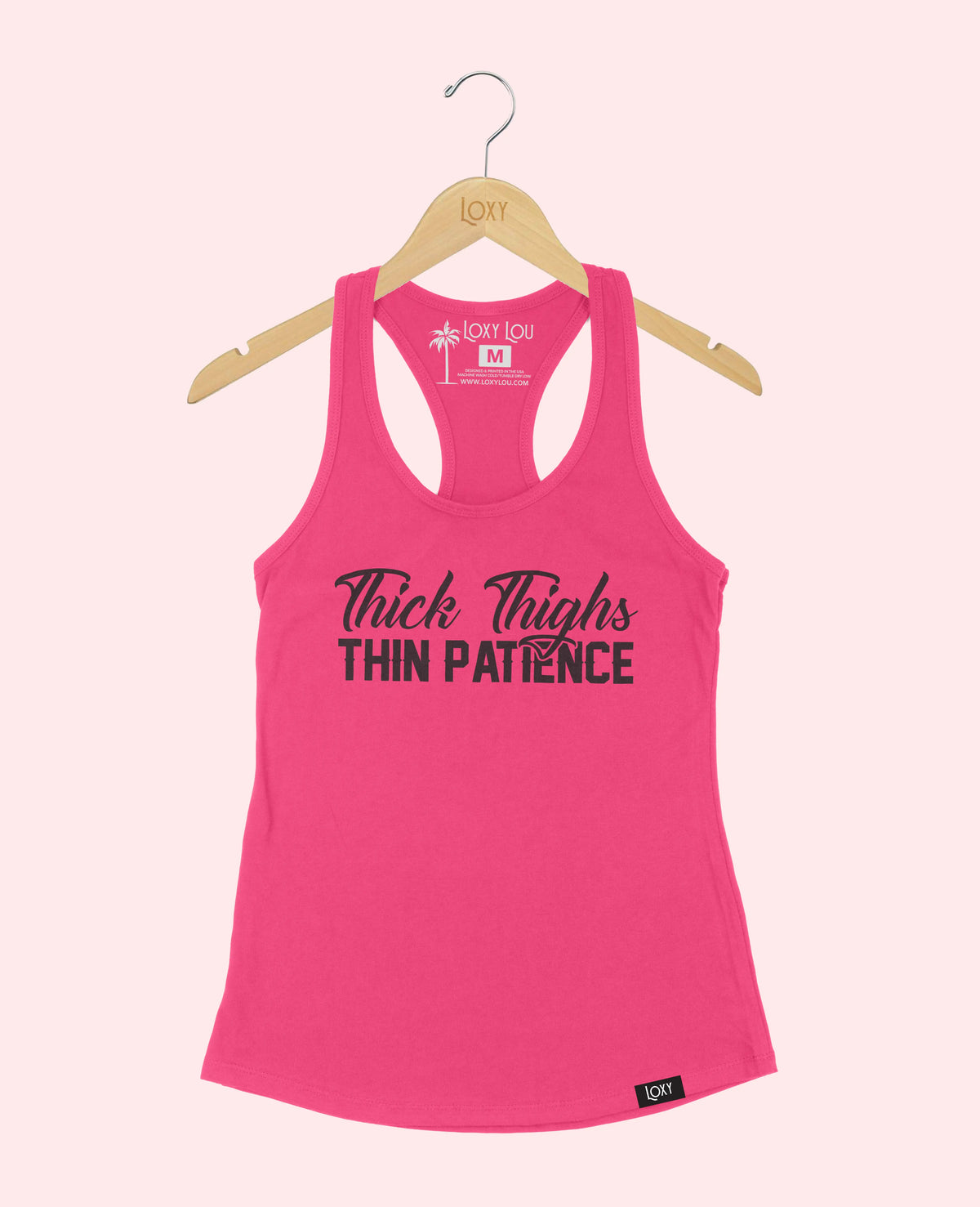 Pink Tank Top 1533 Thick Thighs Thin Patience - Black Logo.webp