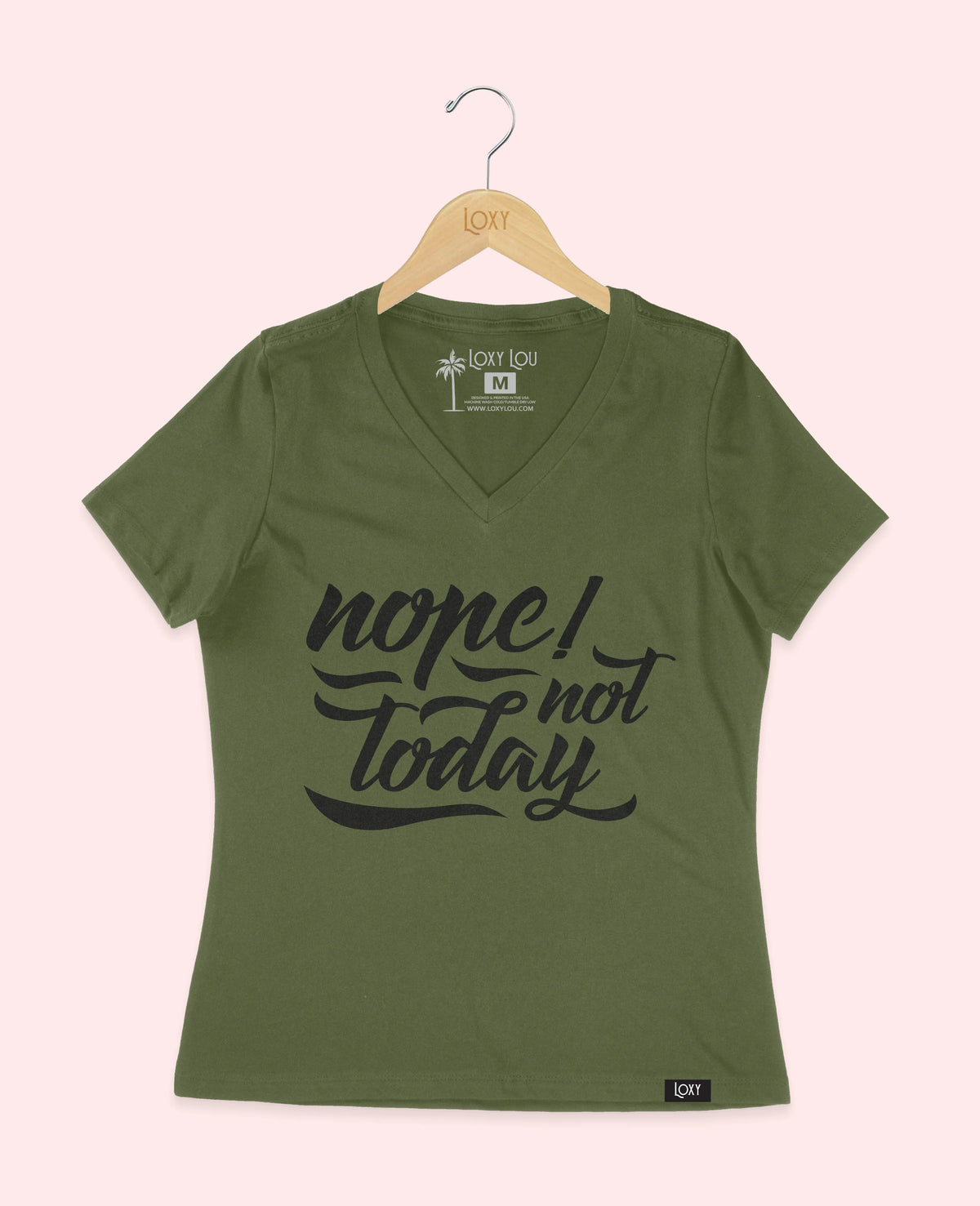 Military Green V-neck 6405 nope not today - white.webp