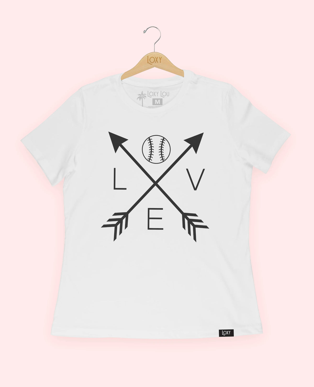 White Tee 6400 LoveBaseballArrows-Black.webp