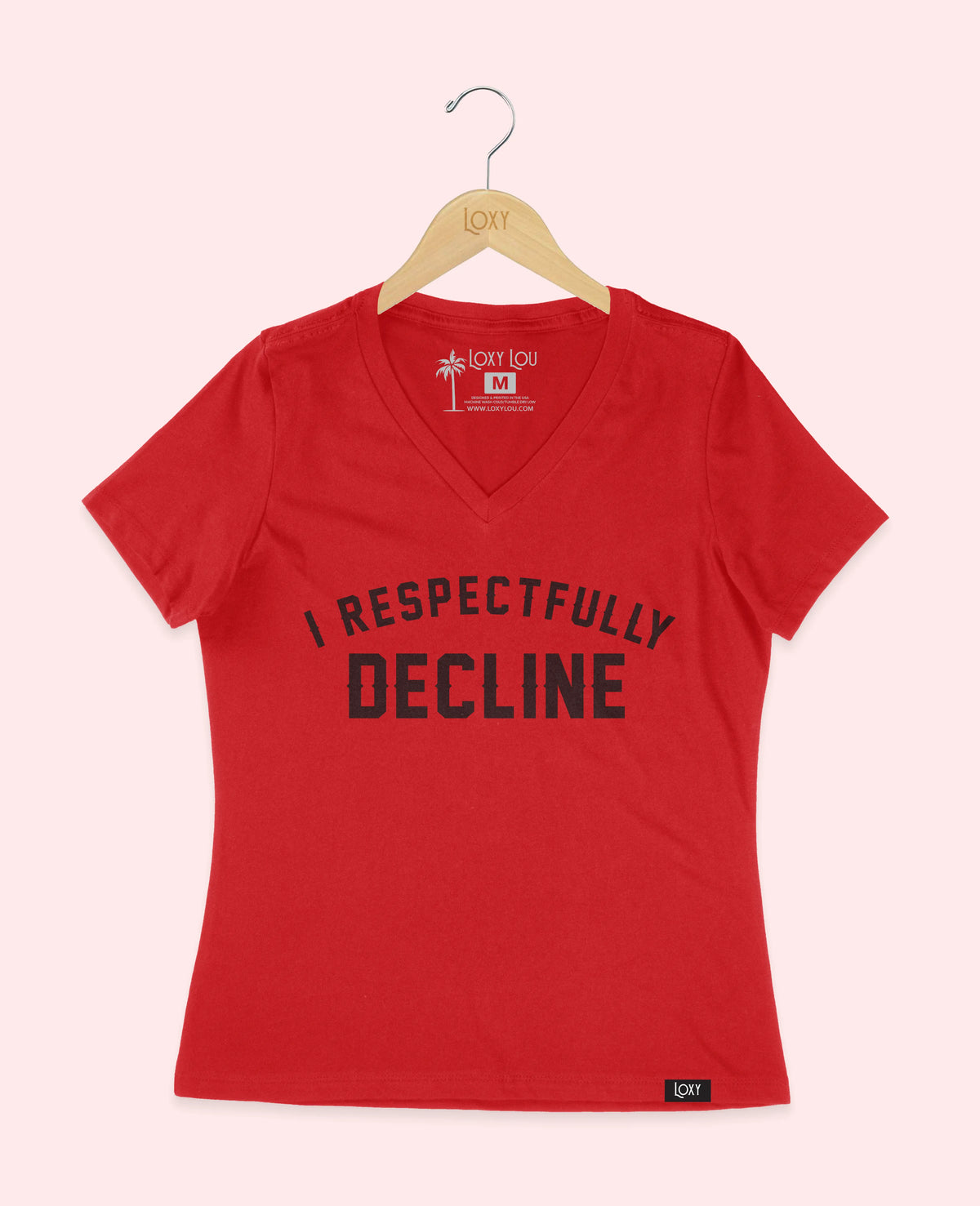 Red V-neck 6405 I respectfully decline - black.webp