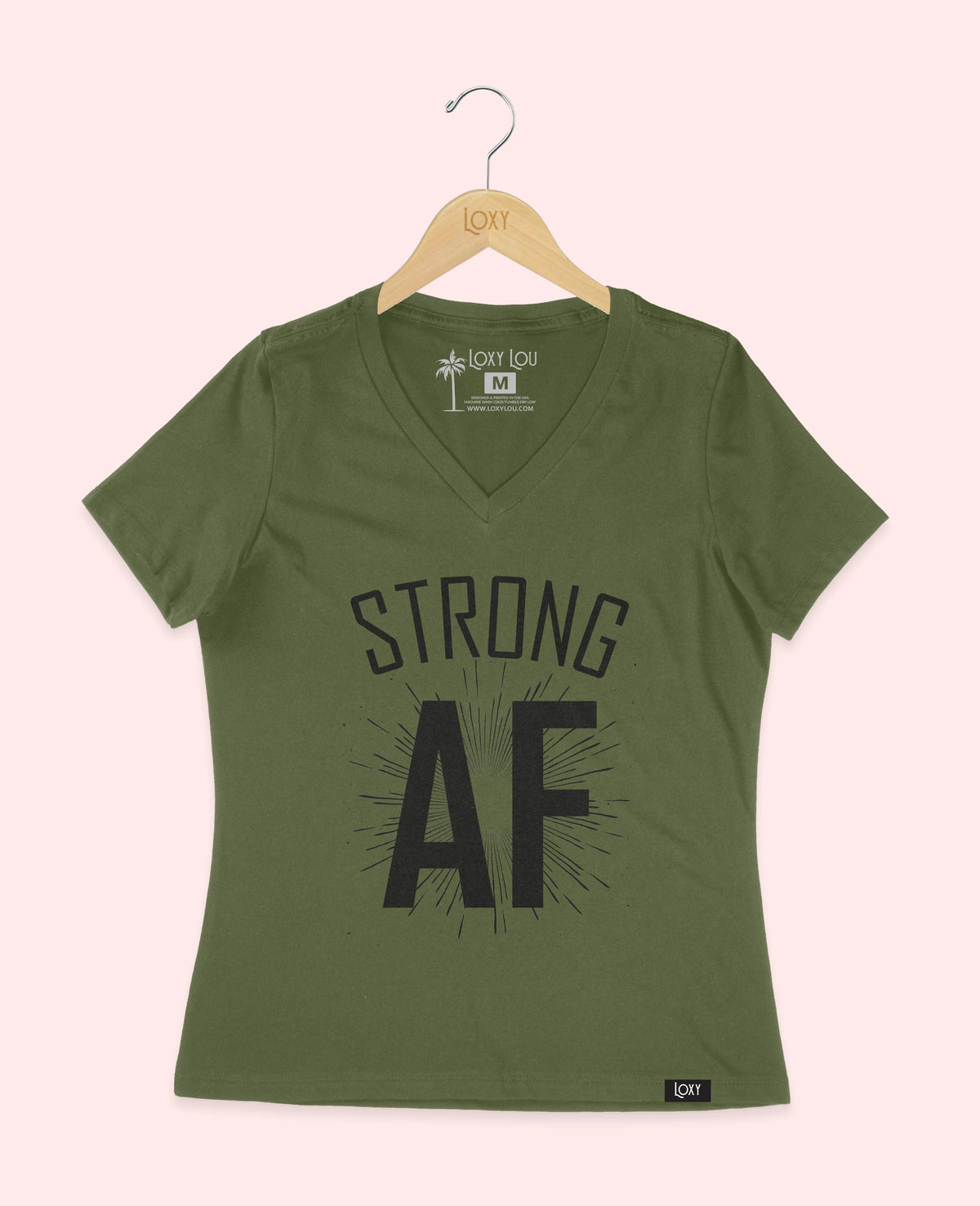 Military Green V-neck 6405 Strong AF - black.webp