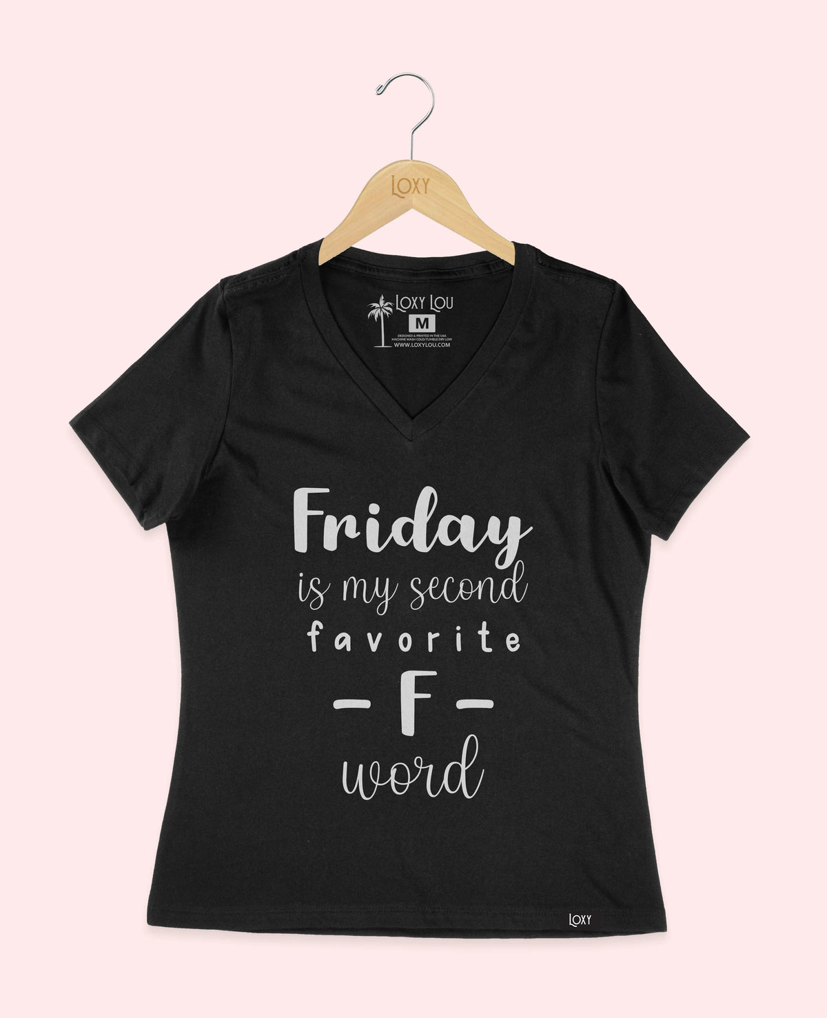 Black V-neck 6405 Friday Is My Second Favorite - White.webp