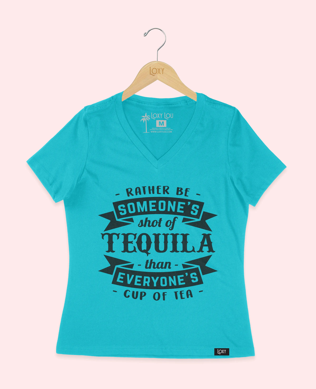 Turquiose V-neck 6405 Rather be someones shot of tequila blk.webp