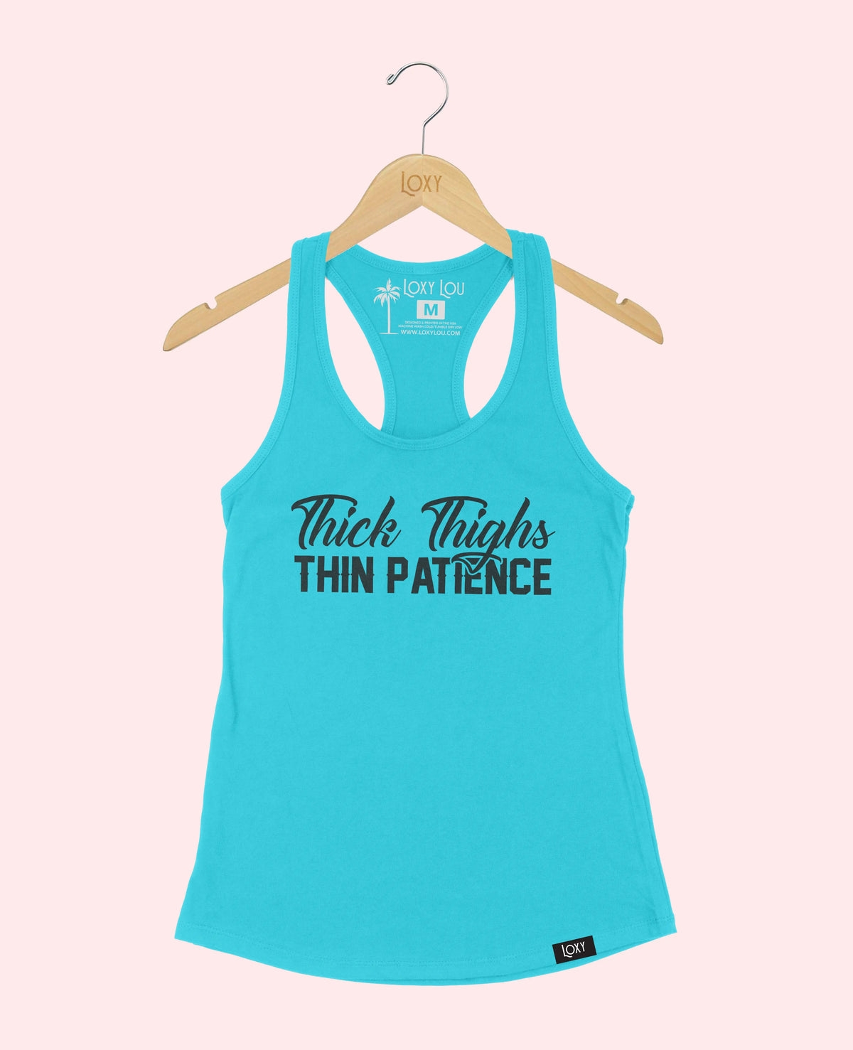 Teal Tank Top 1533 Thick Thighs Thin Patience - Black Logo.webp