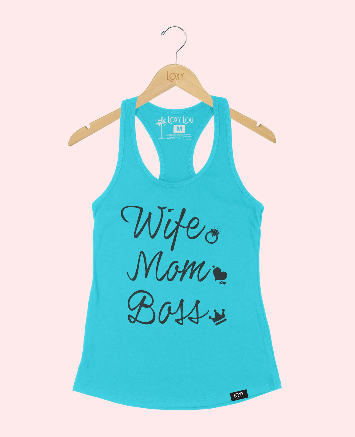 Teal Tank Top 1533 wife mom boss logo - white.webp