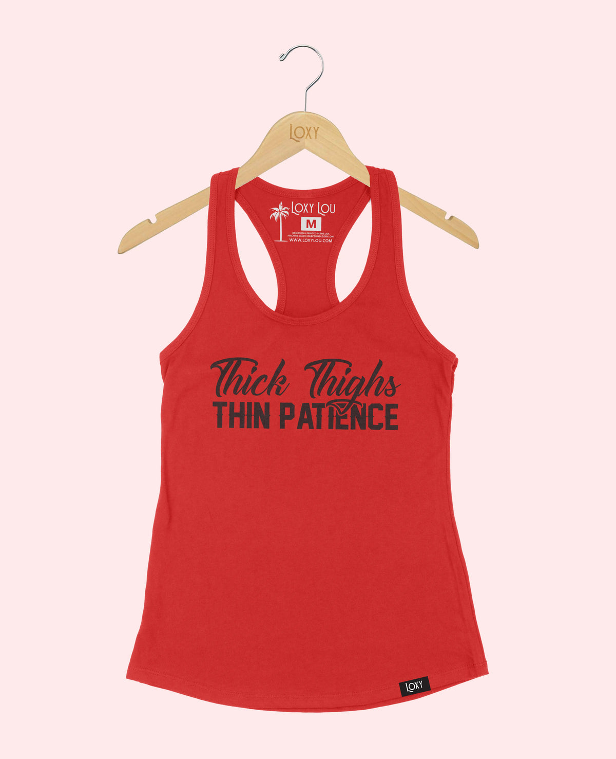 Red Tank Top 1533 Thick Thighs Thin Patience - Black Logo.webp